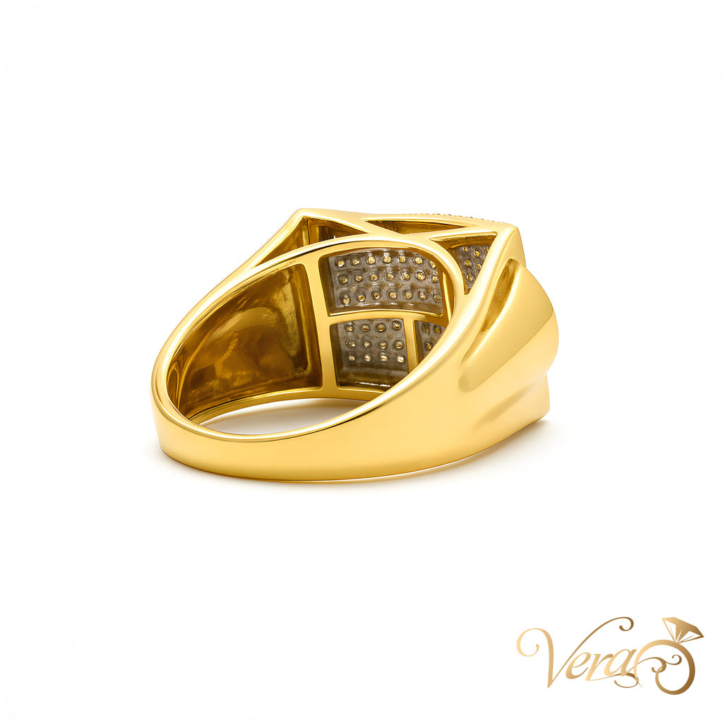 10K Yellow Gold Pave Belt Buckle Ring with 1.00 ct Natural Diamonds, Size 10, 6.2g