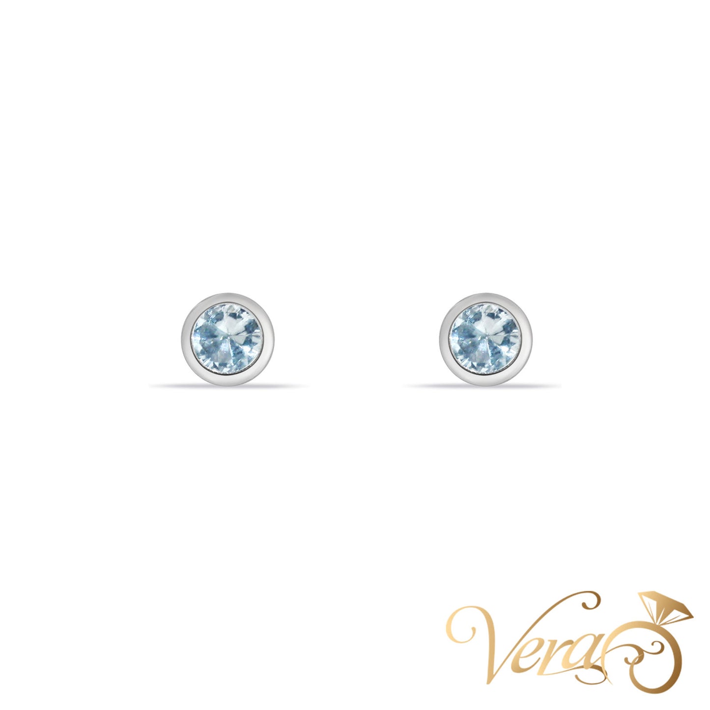 14K White Gold Solitaire Stud Earrings with Cubic Zirconia, 4.7mm - Vera Jewelry in Miami