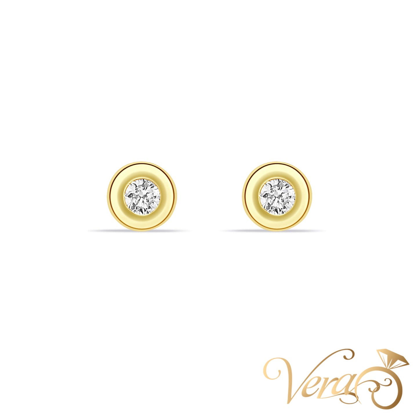 14K Yellow Gold Round Stud Earrings with CZ, 5.5mm - Vera Jewelry in Miami
