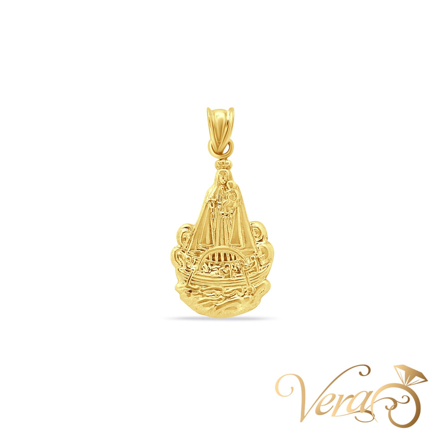 10K Yellow Gold Caridad del Cobre Pendant 31mm - Vera Jewelry in Miami