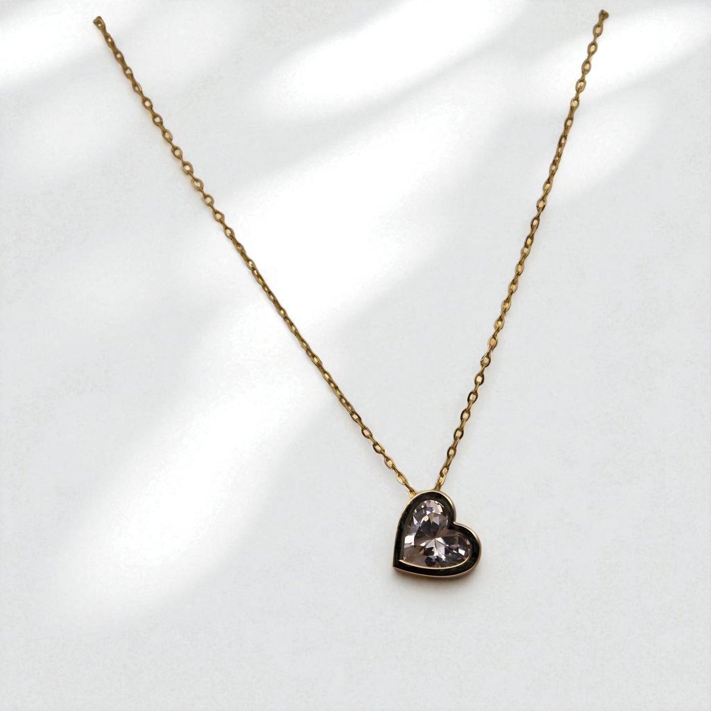 14K YG Heart Charm Cubic Zirconia Necklace – 17"