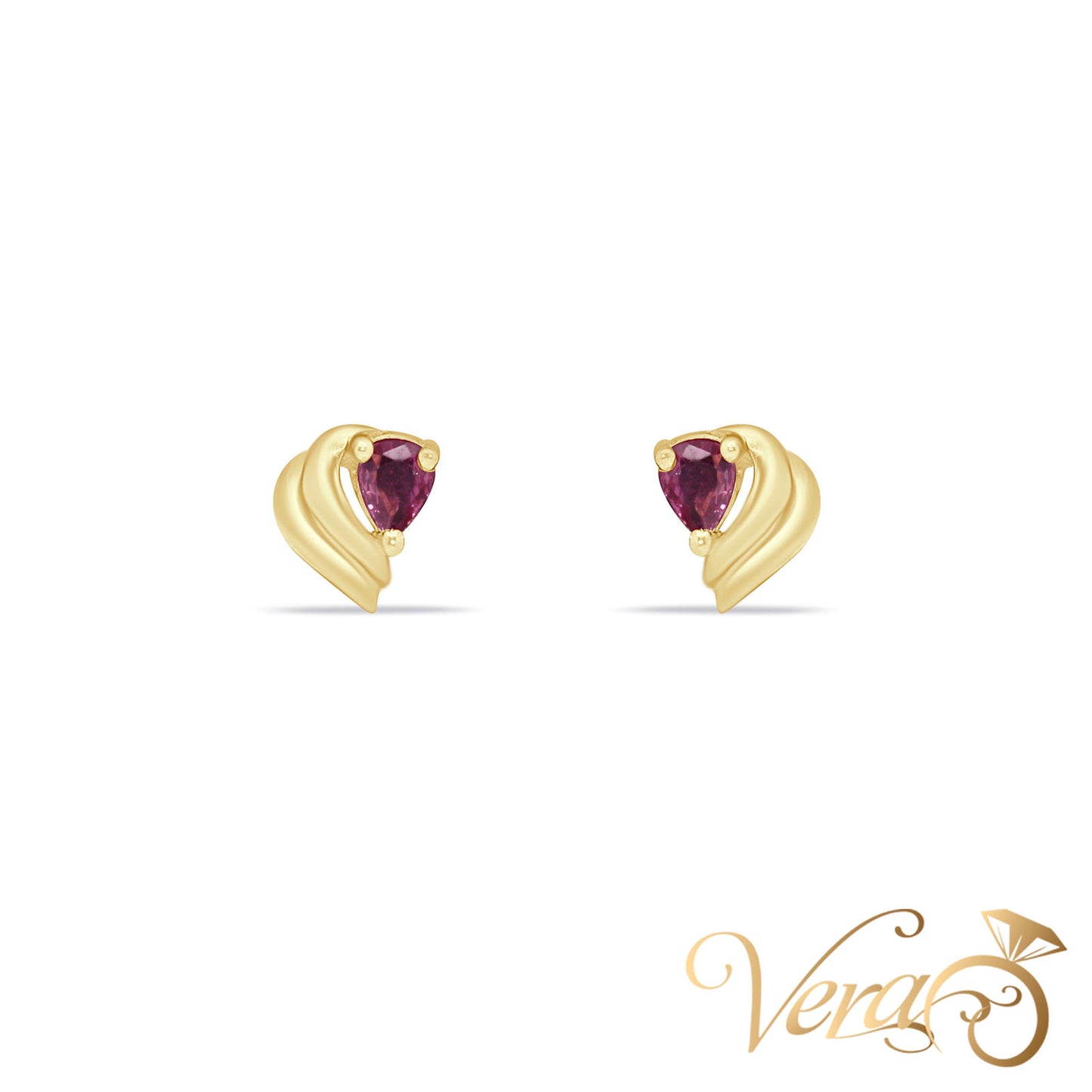 14K Yellow Gold Ruby Stud Earrings, 7mm, 1.4g - Vera Jewelry in Miami