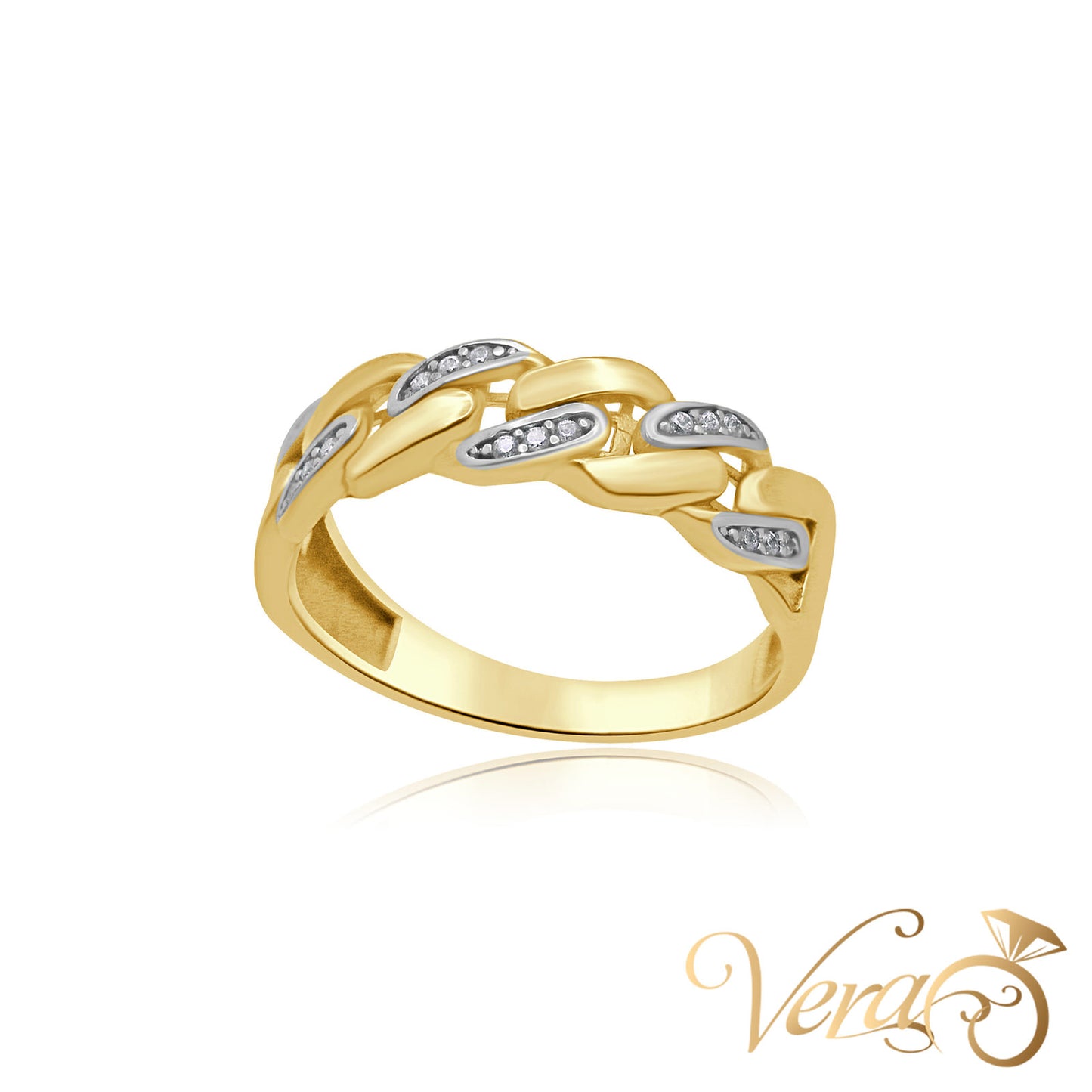 14K YG Cuban Link Ring CZ, Size 12.75, 3.9g