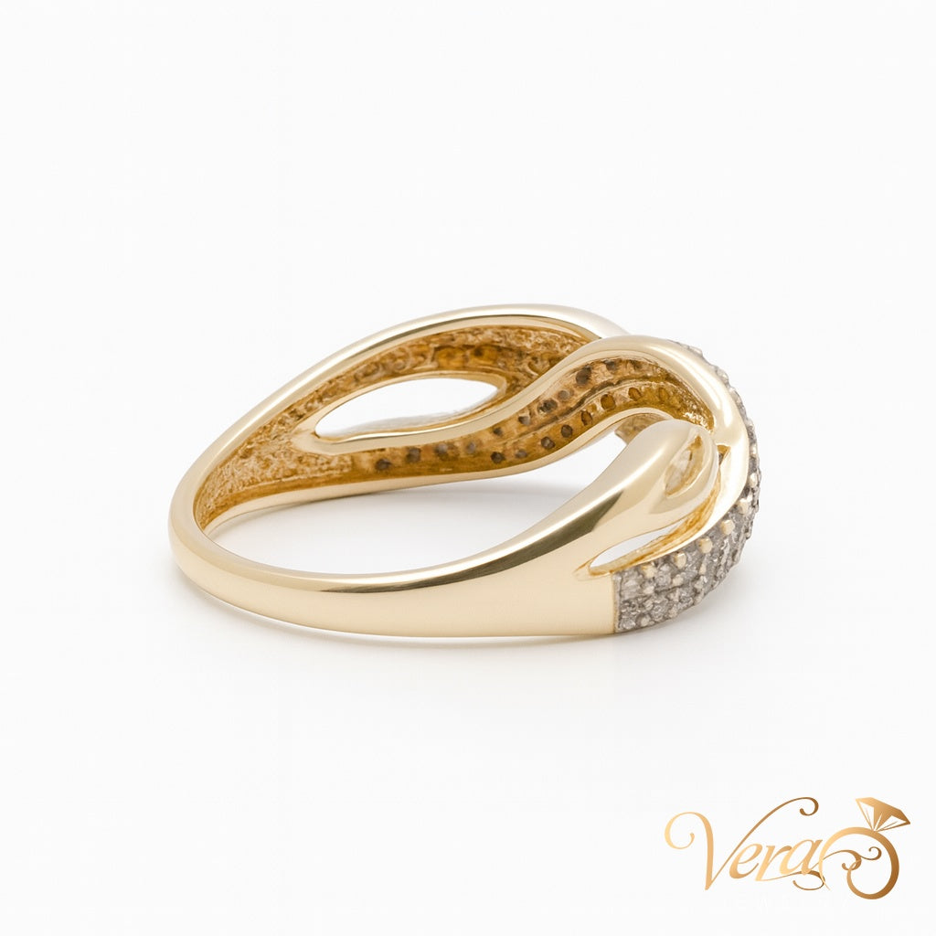 14K Yellow Gold Tangled Band Ring with 0.55 ct Natural Diamonds, Size 7, 3.25g