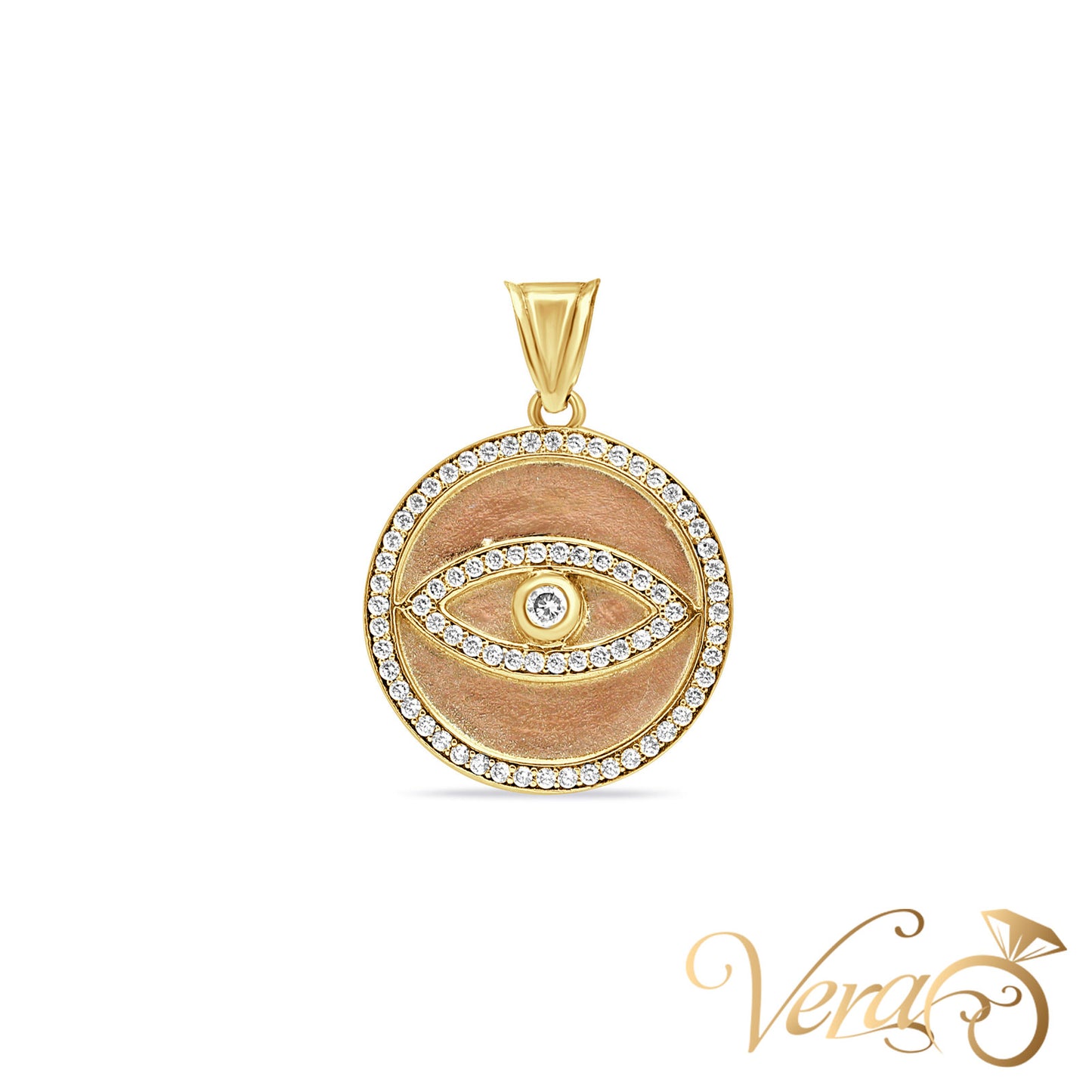 10K Yellow Gold Evil Eye Medal Pendant with CZ