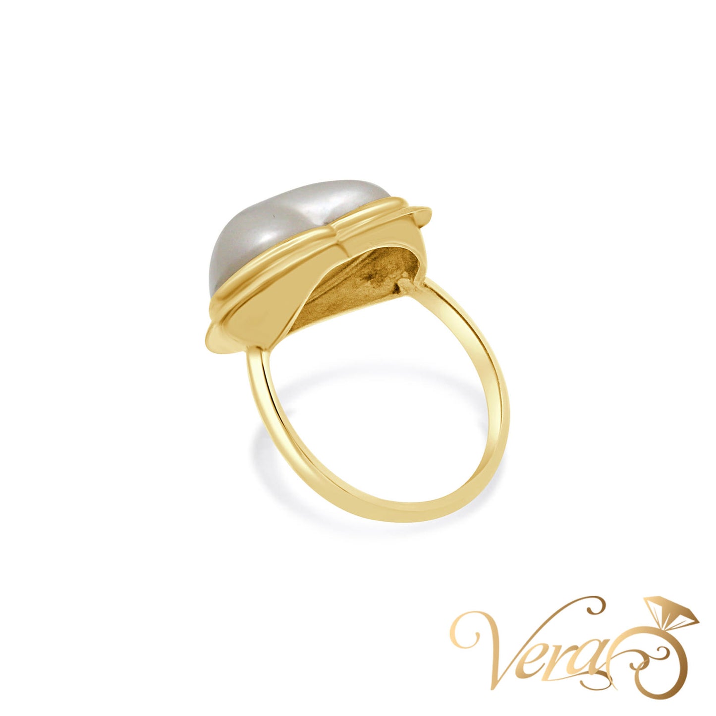 14K YG Heart Ring Pearl, Size 6.5, 3.8g