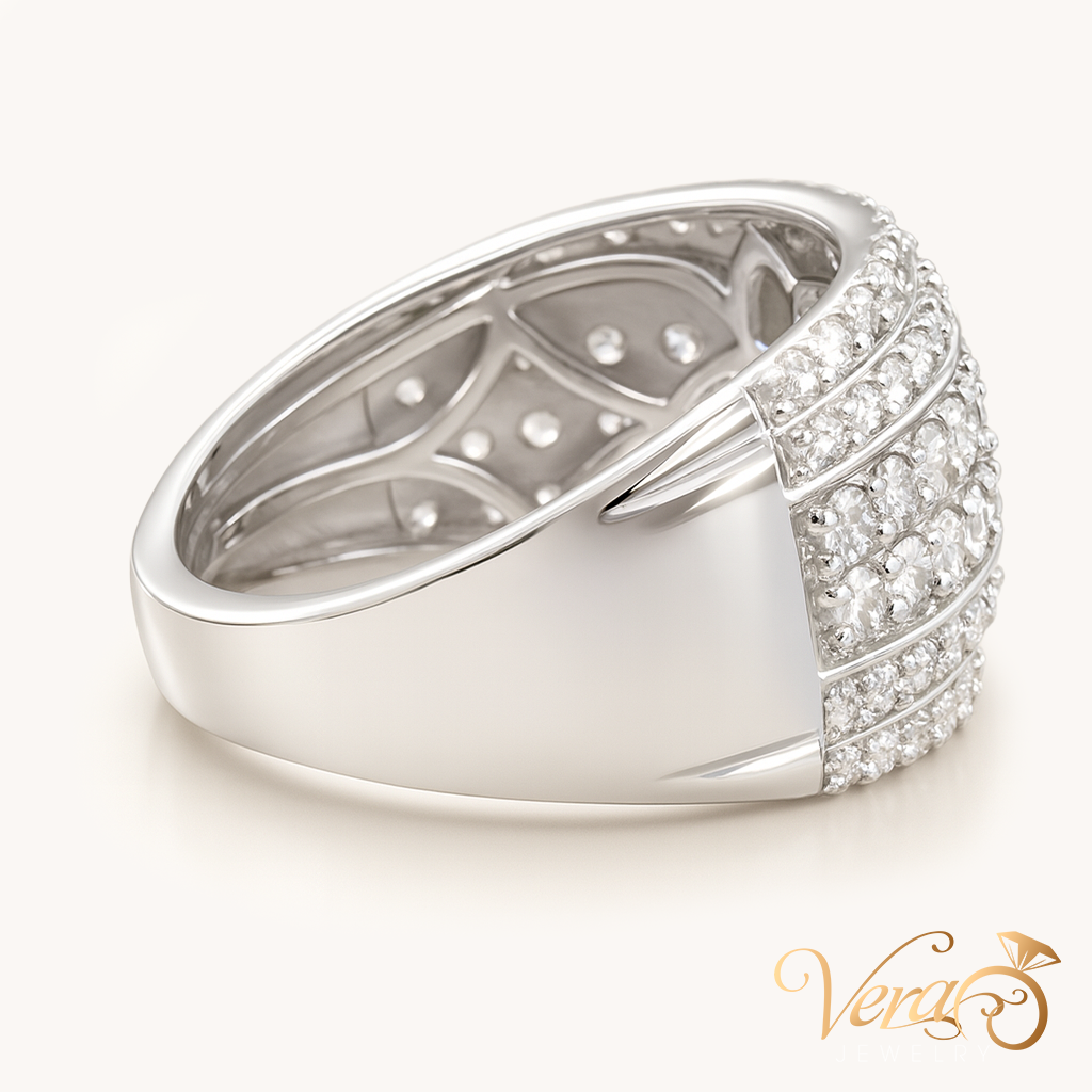 10K White Gold Pavé Diamond Band Ring with 2.50 ct Natural Diamonds, Size 7, 5.54g