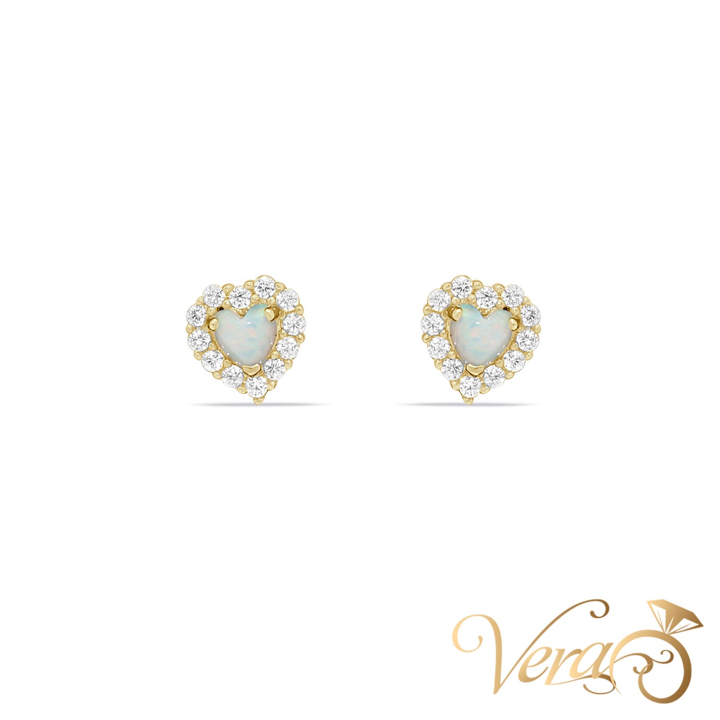 14K Yellow Gold Heart Stud Earrings with CZ, 6mm