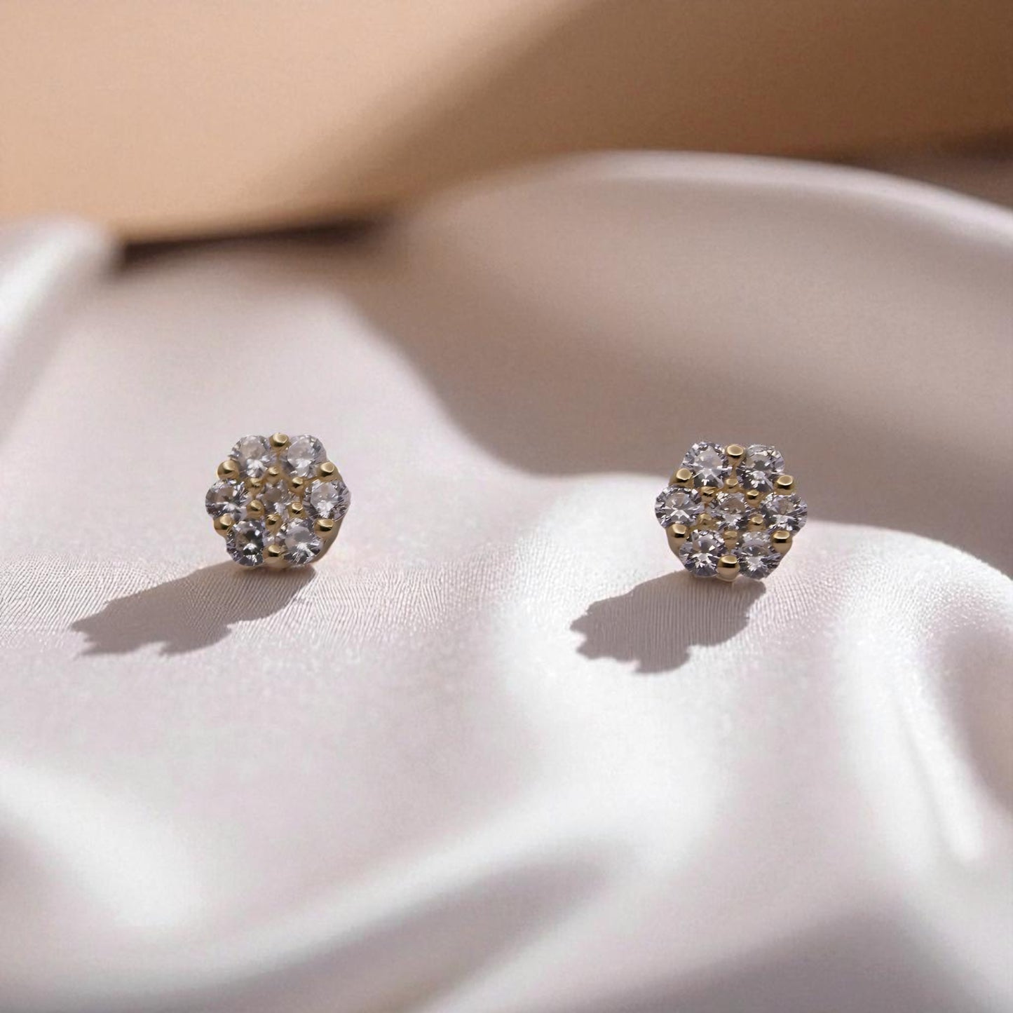 14K YG Hexagon Cubic Zirconia Earrings