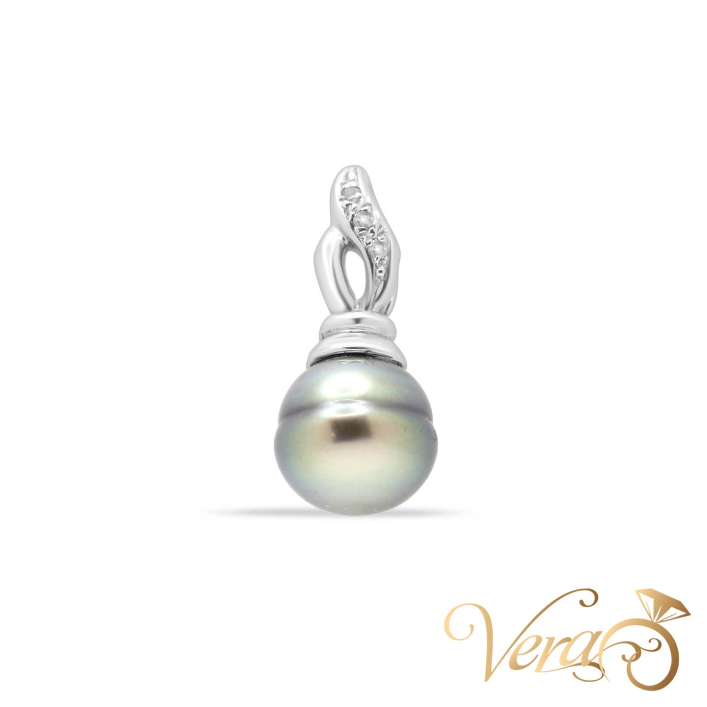 14K White Gold Pearl & Diamond Pendant – 21mm