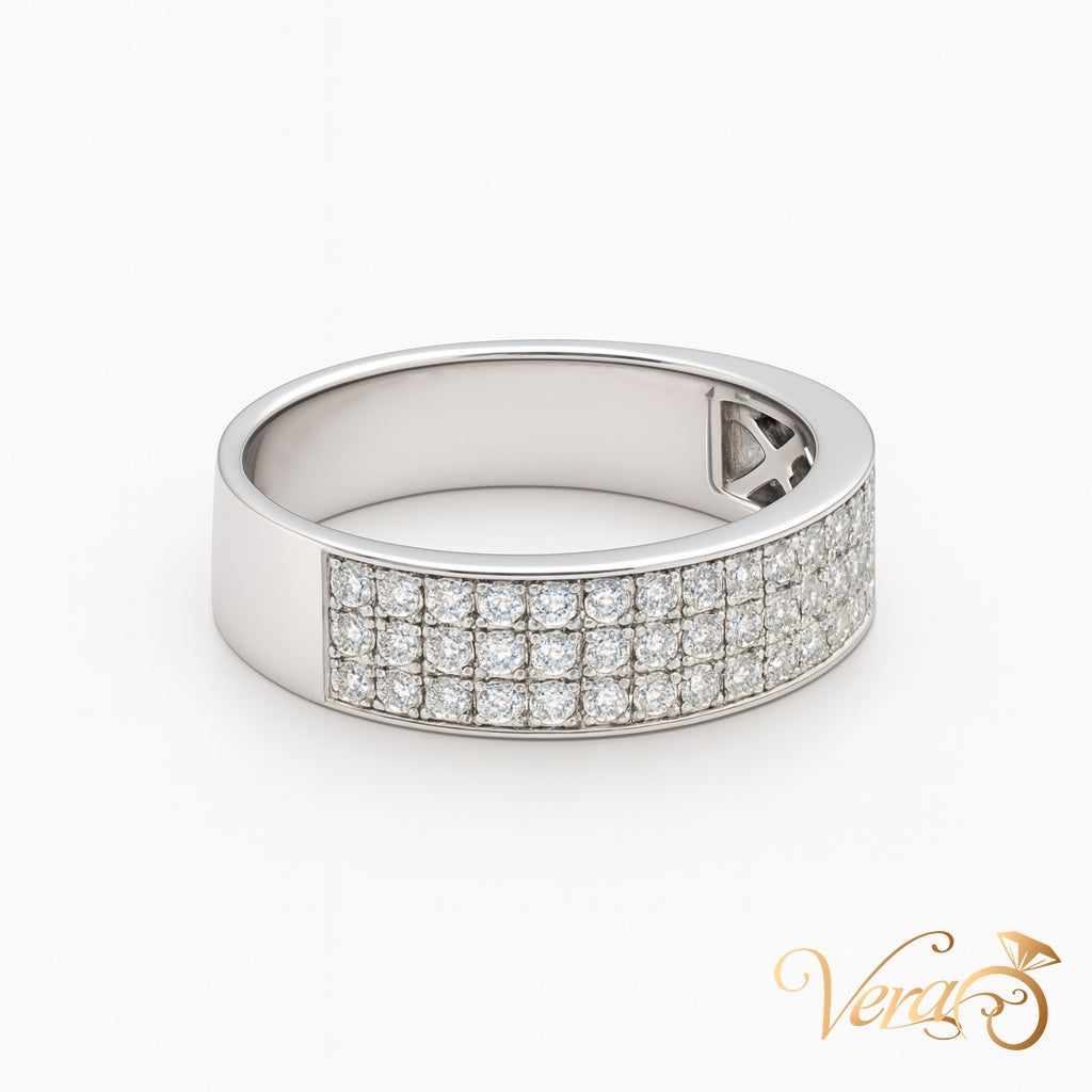 14K WG - 5.38g - NAT - Ring - 8 sz 1.5 ct - Pave Diamond Band