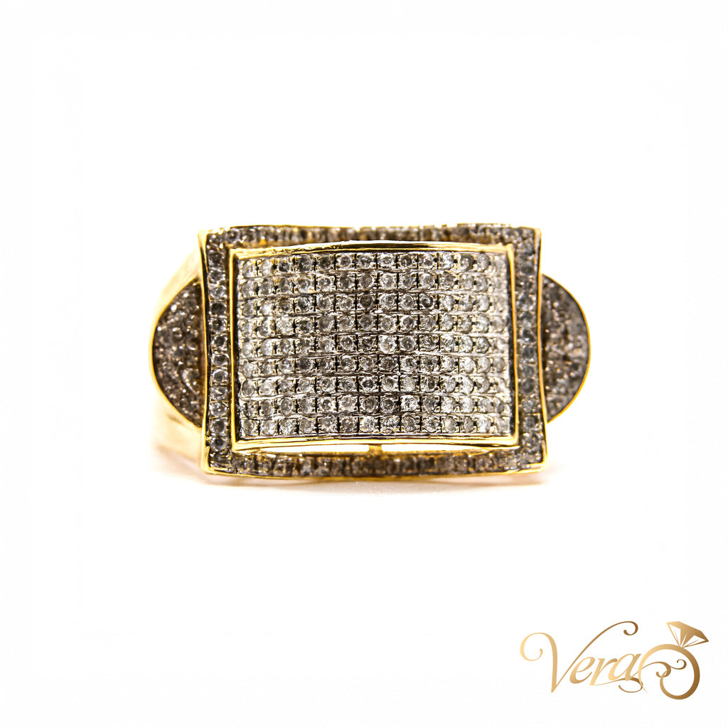 10K Yellow Gold Pave Belt Buckle Ring with 1.00 ct Natural Diamonds, Size 10, 6.2g