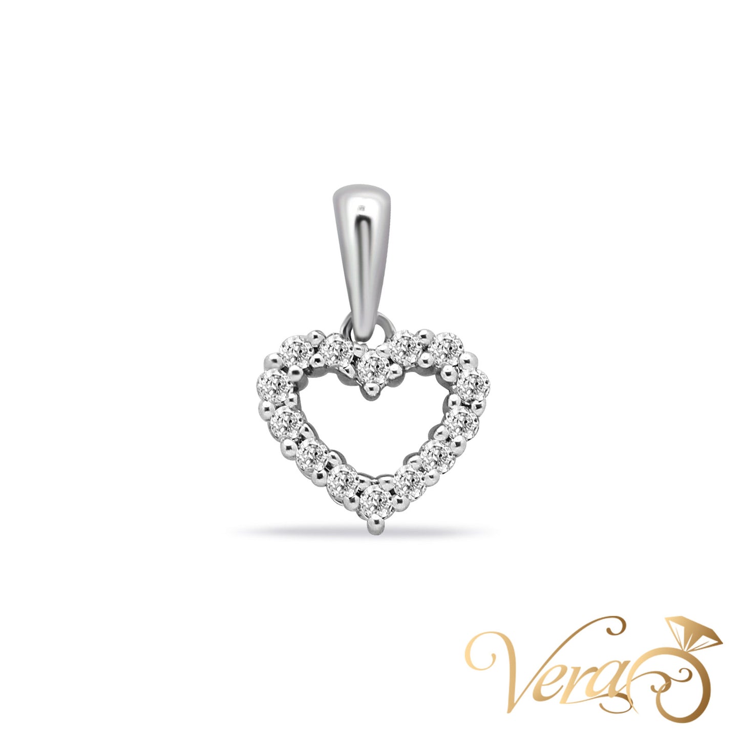 10K White Gold Heart Pendant with 0.30 ct Diamonds 17mm - Vera Jewelry in Miami