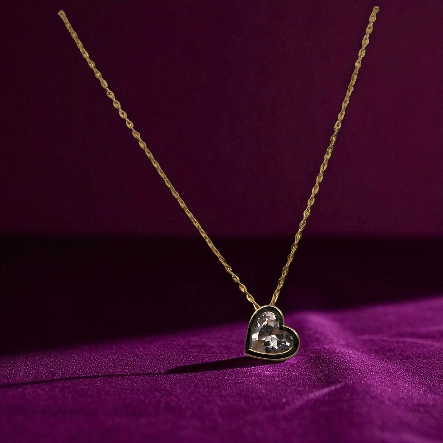 14K YG Heart Charm Cubic Zirconia Necklace – 17"