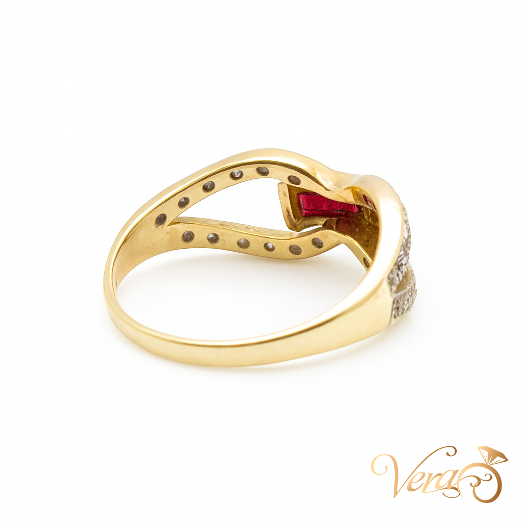 14K Yellow Gold Vintage State Ring with 0.45 ct Natural Diamonds, Size 6, 2.22g
