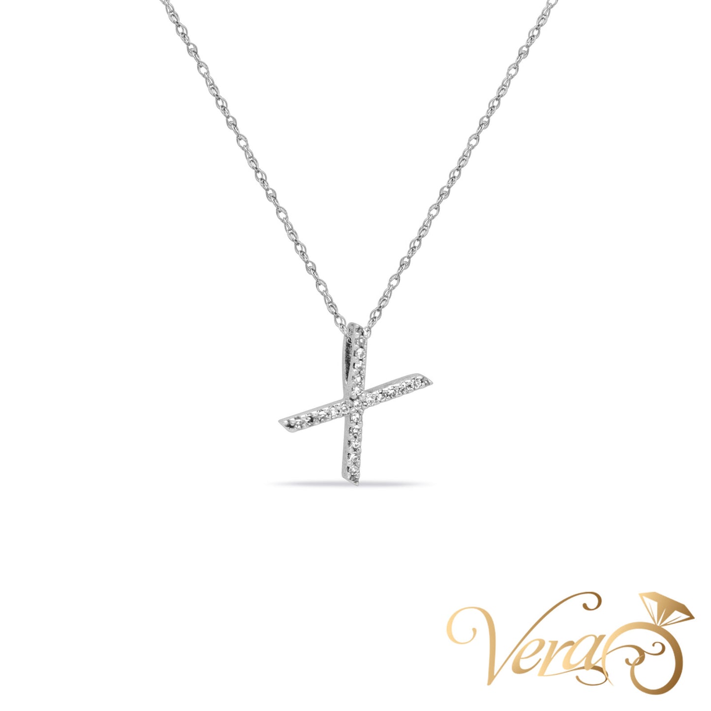 14K White Gold Letter "X" Pendant with Chain & 0.10ct Diamond 16" - Vera Jewelry in Miami