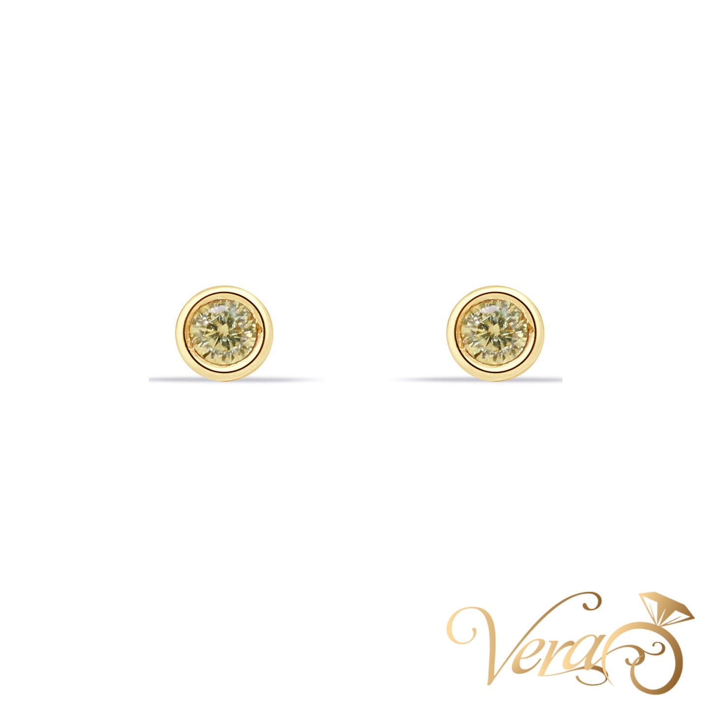 14K Yellow Gold Solitaire Stud Earrings with Yellow Cubic Zirconia, 4mm - Vera Jewelry in Miami