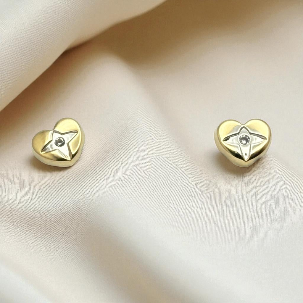 14K YG Heart Cross Cubic Zirconia Earrings