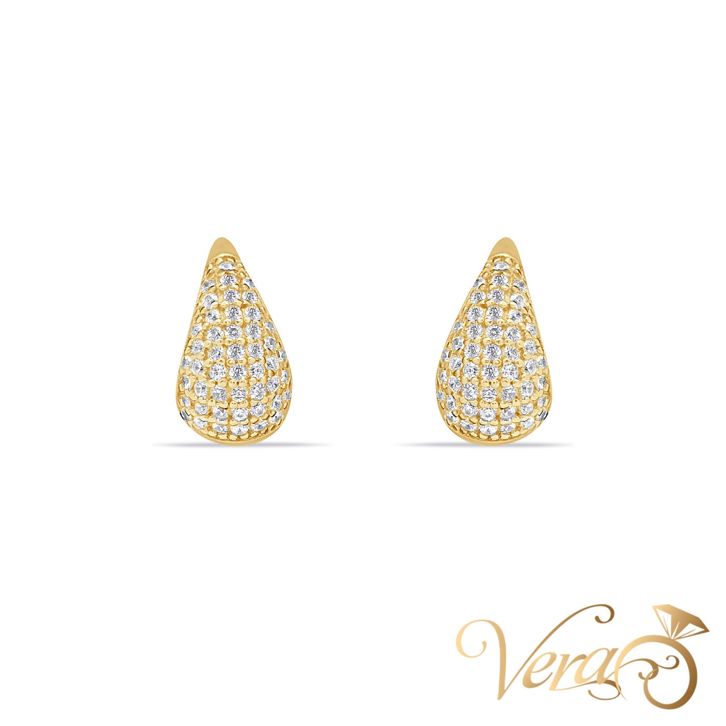 14K Yellow Gold Stud Earrings with Cubic Zirconia, 13mm, 2.6g - Vera Jewelry in Miami