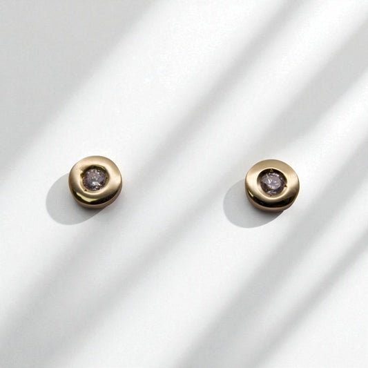 14K YG Circle Cubic Zirconia Earrings