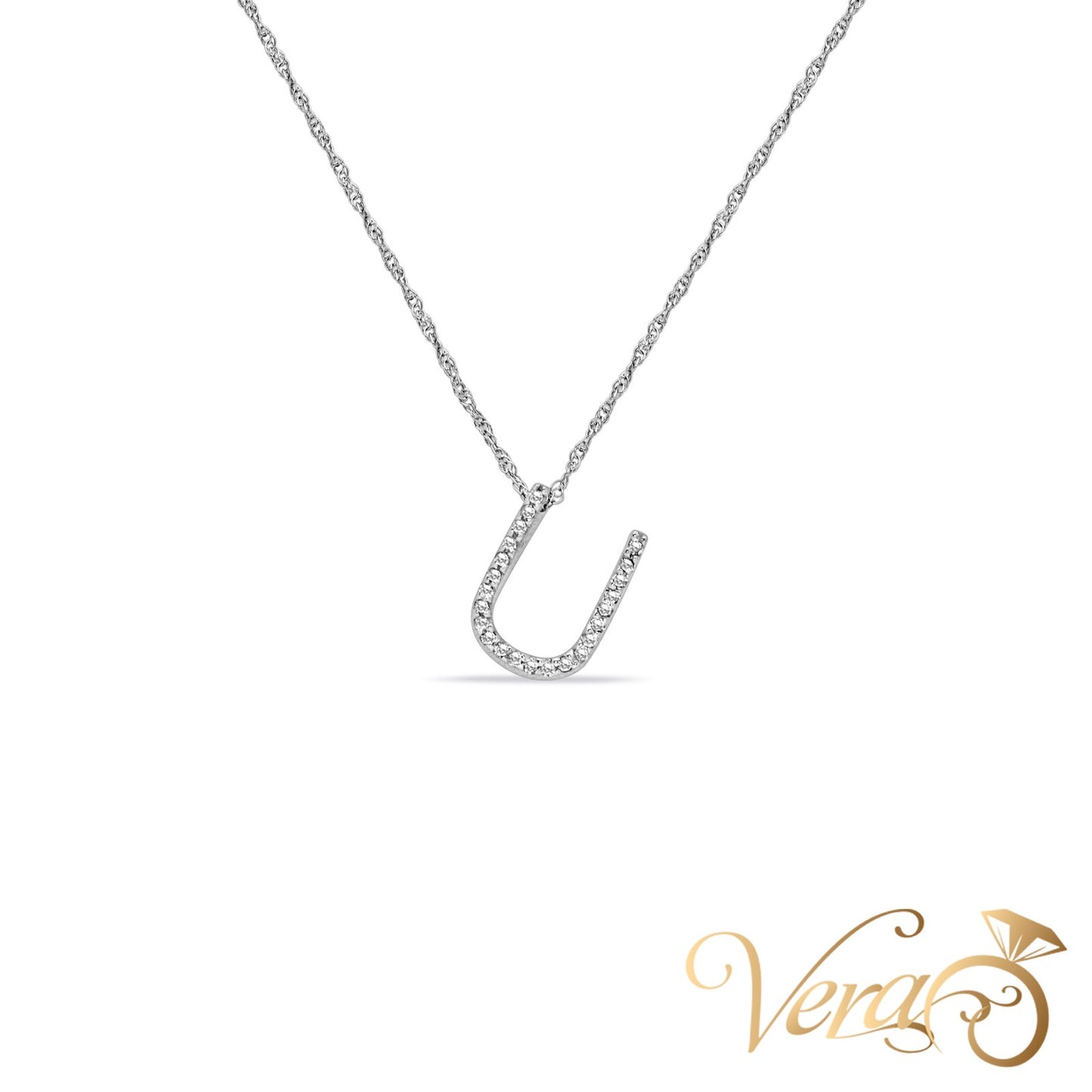 14K White Gold Horseshoe Chain & Pendant with 0.20ct Diamond