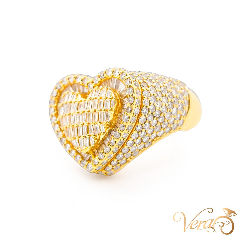 10K Yellow Gold Heart Rolo Ring with 4.00 ct Natural Diamonds, Size 7, 10g - Vera Jewelry in Miami