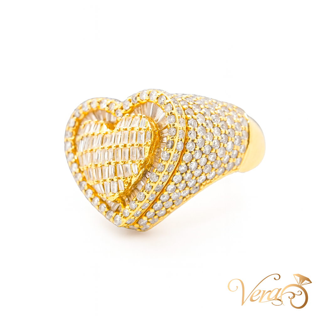 10K Yellow Gold Heart Rolo Ring with 4.00 ct Natural Diamonds, Size 7, 10g