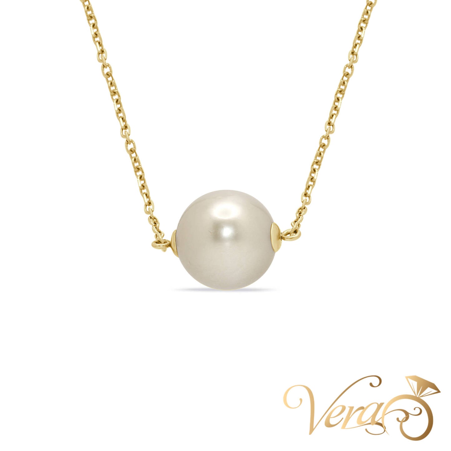 14K Yellow Gold Pearl Pendant with Chain 19" - Vera Jewelry in Miami