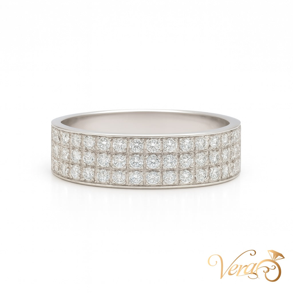 14K WG - 5.38g - NAT - Ring - 8 sz 1.5 ct - Pave Diamond Band