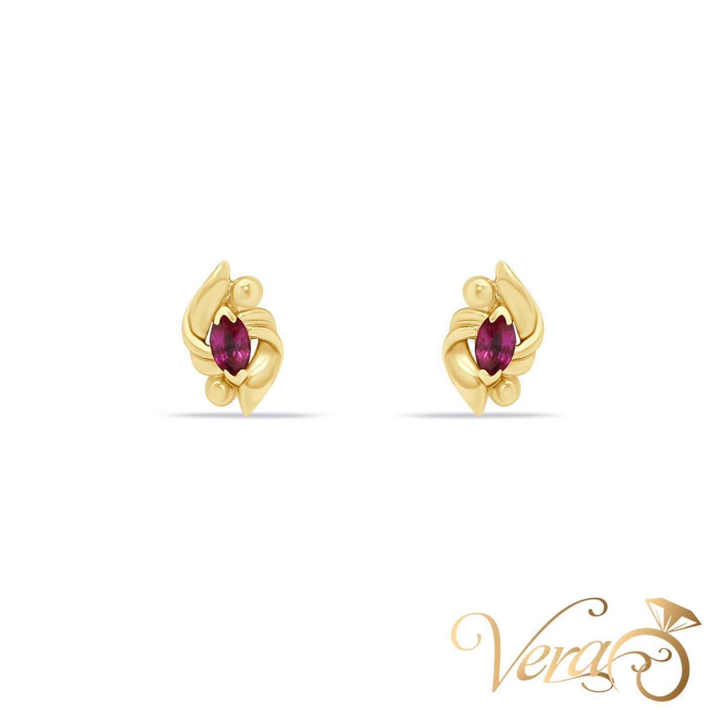 14K Yellow Gold Ruby Stud Earrings, 9mm, 1.4g