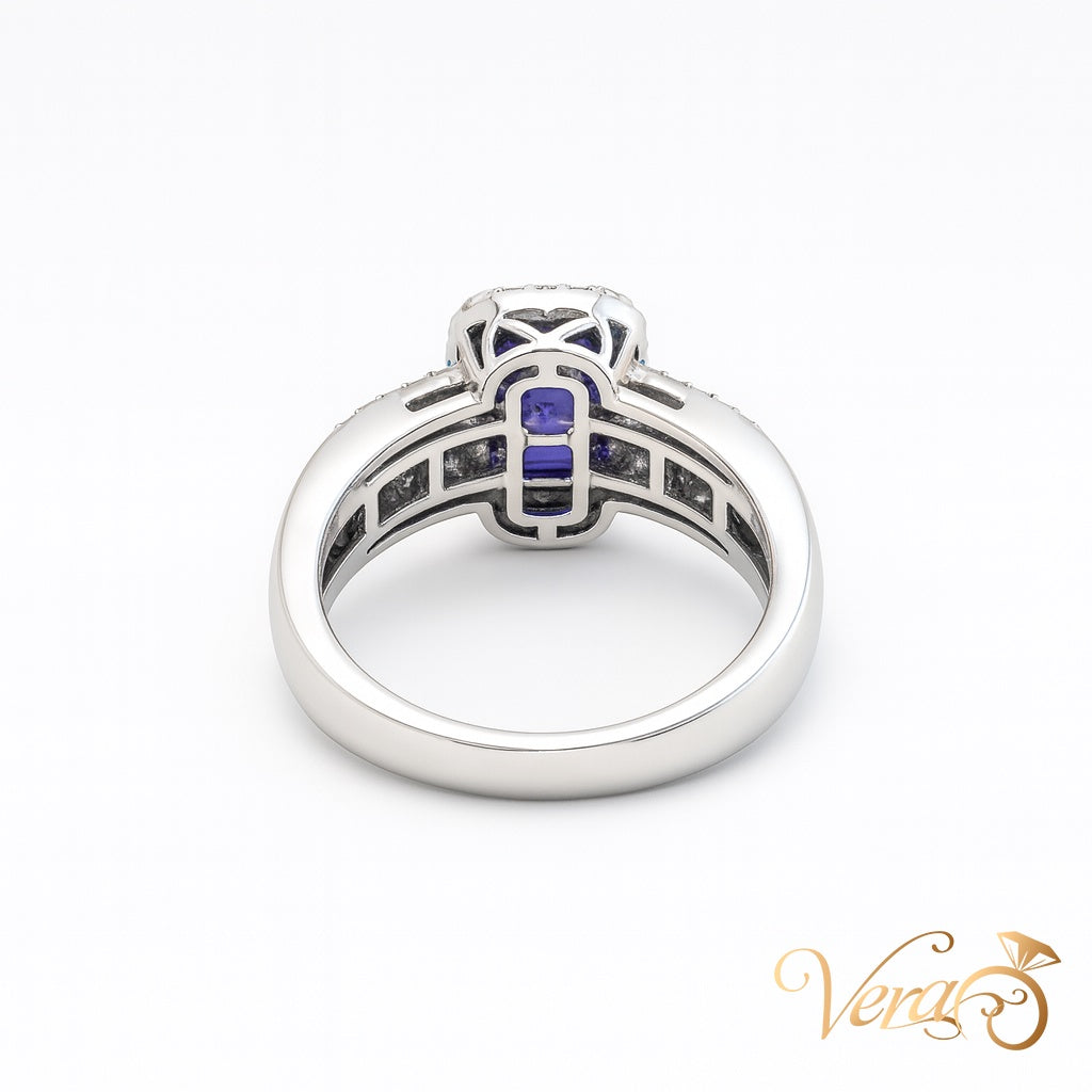 14K White Gold Tanzanite Cocktail Ring with 0.60 ct Natural Tanzanite, Size 8, 5.43g