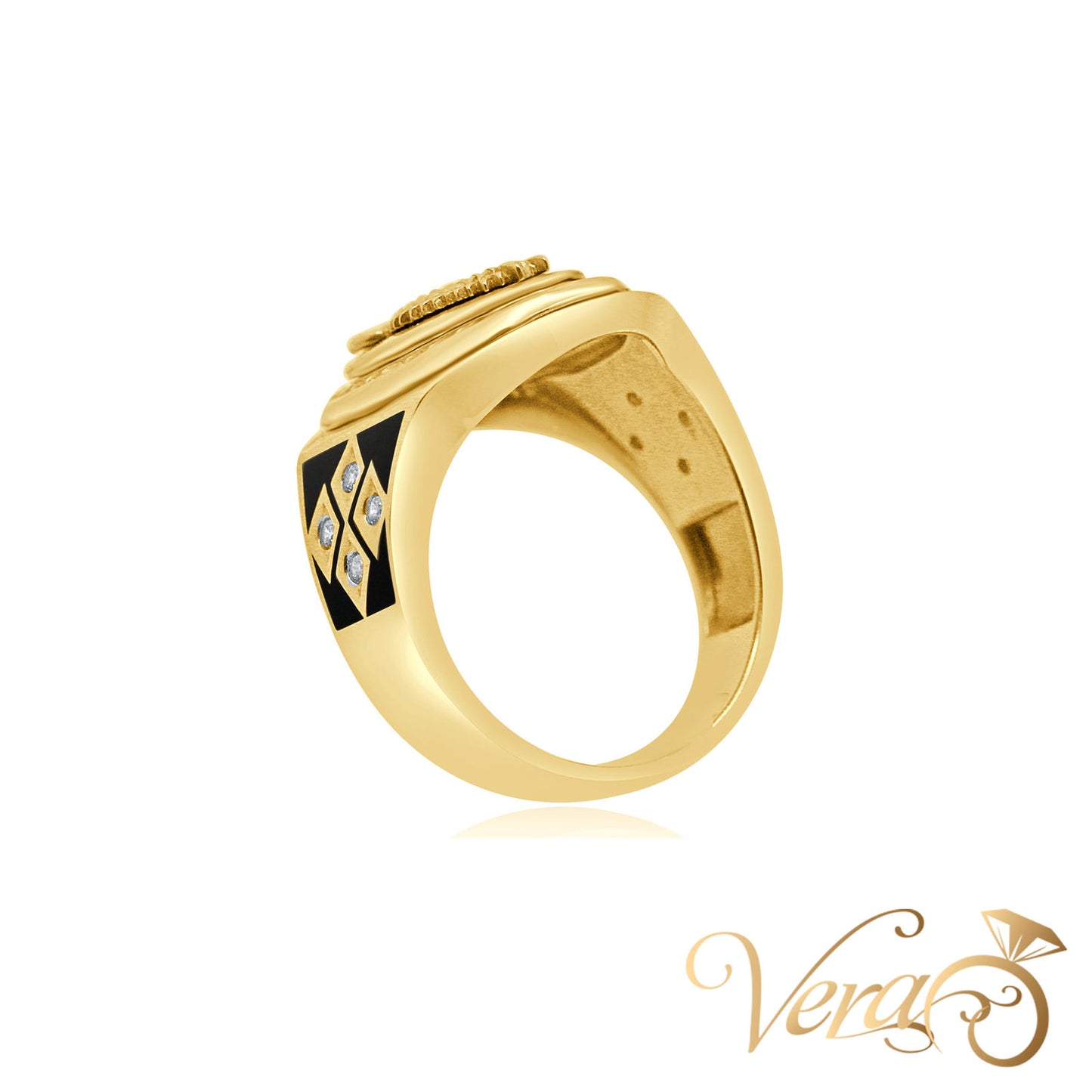 14K Yellow Gold Men’s Dragon Ring with CZ Accents and Green CZ Details, Size 12, 13.5g