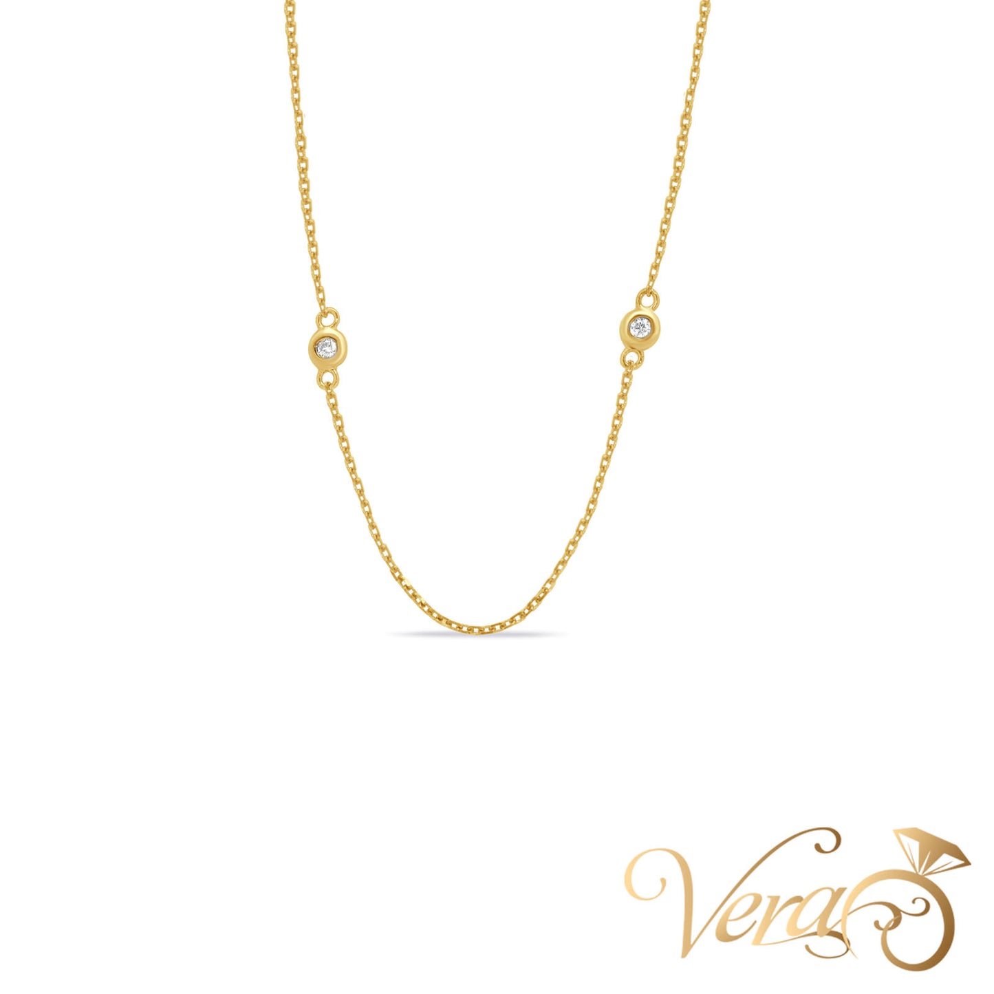 14K Yellow Gold Diamond Chain with 0.10 ct Natural Diamond 15", 1.56g - Vera Jewelry in Miami
