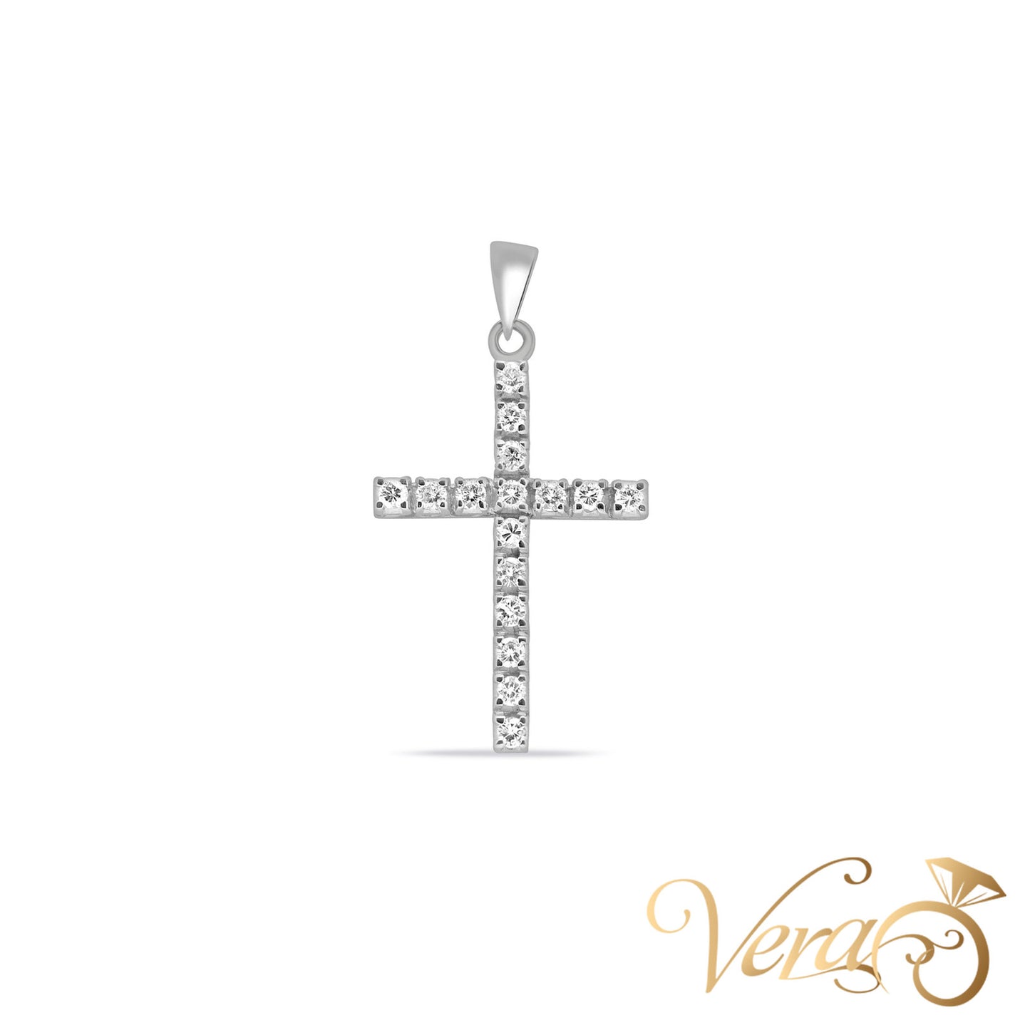 14K White Gold Crucifix Pendant with 0.80 ct Diamonds 38mm - Vera Jewelry in Miami