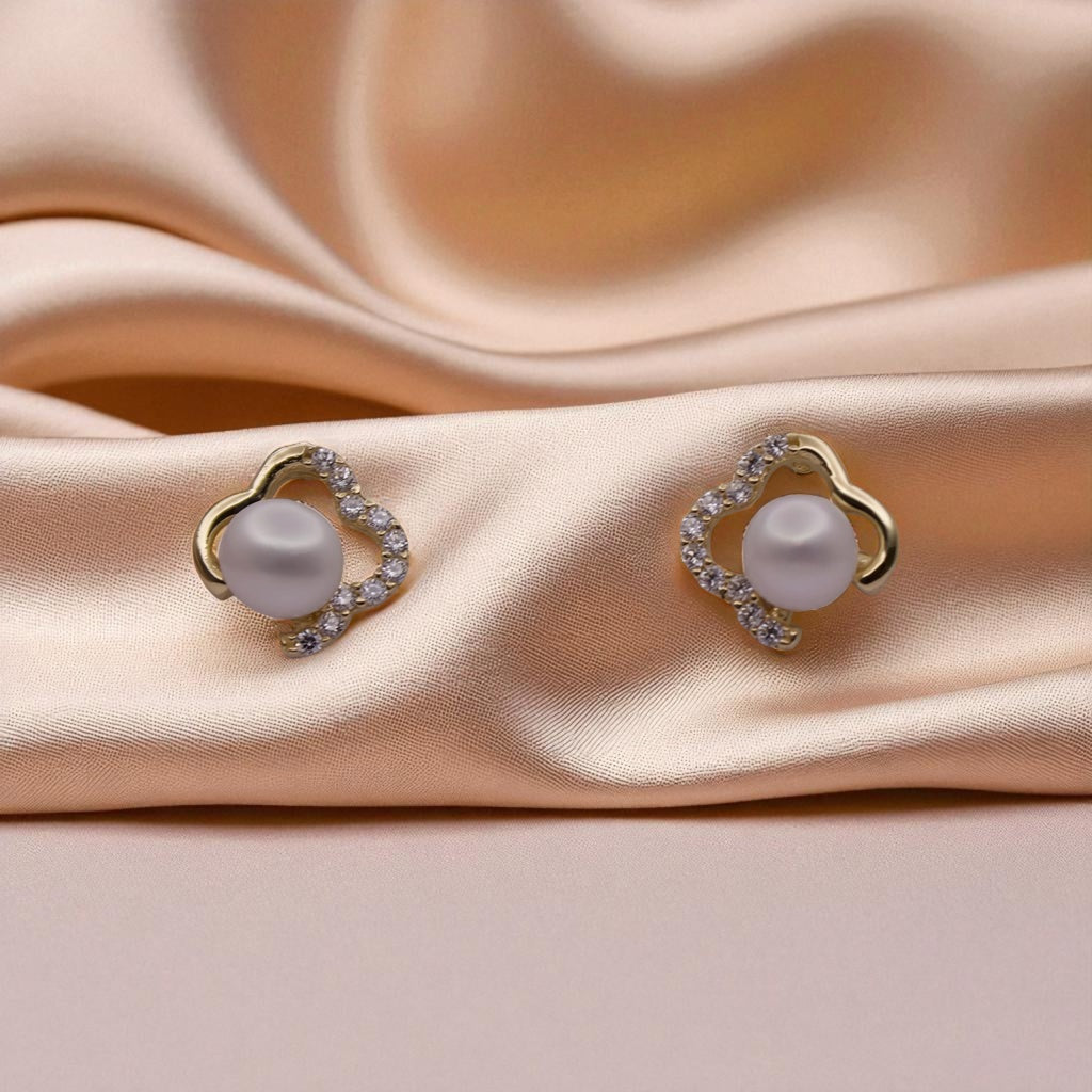 14K YG Heart Frame Cubic Zirconia Earrings