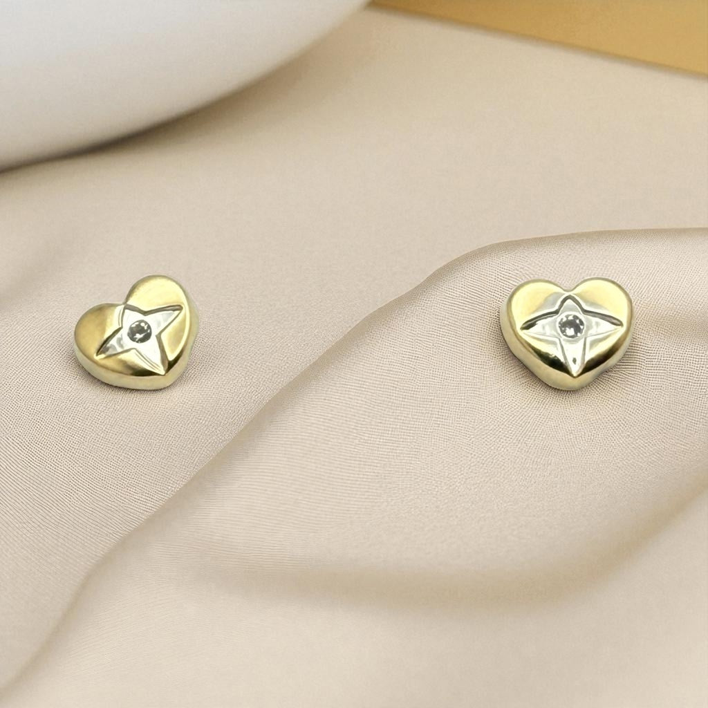 14K YG Heart Cross Cubic Zirconia Earrings
