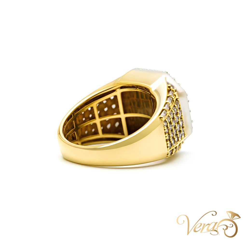14K Yellow Gold Square Rolo Ring with 3.00 ct Natural Diamonds, Size 10, 13.6g