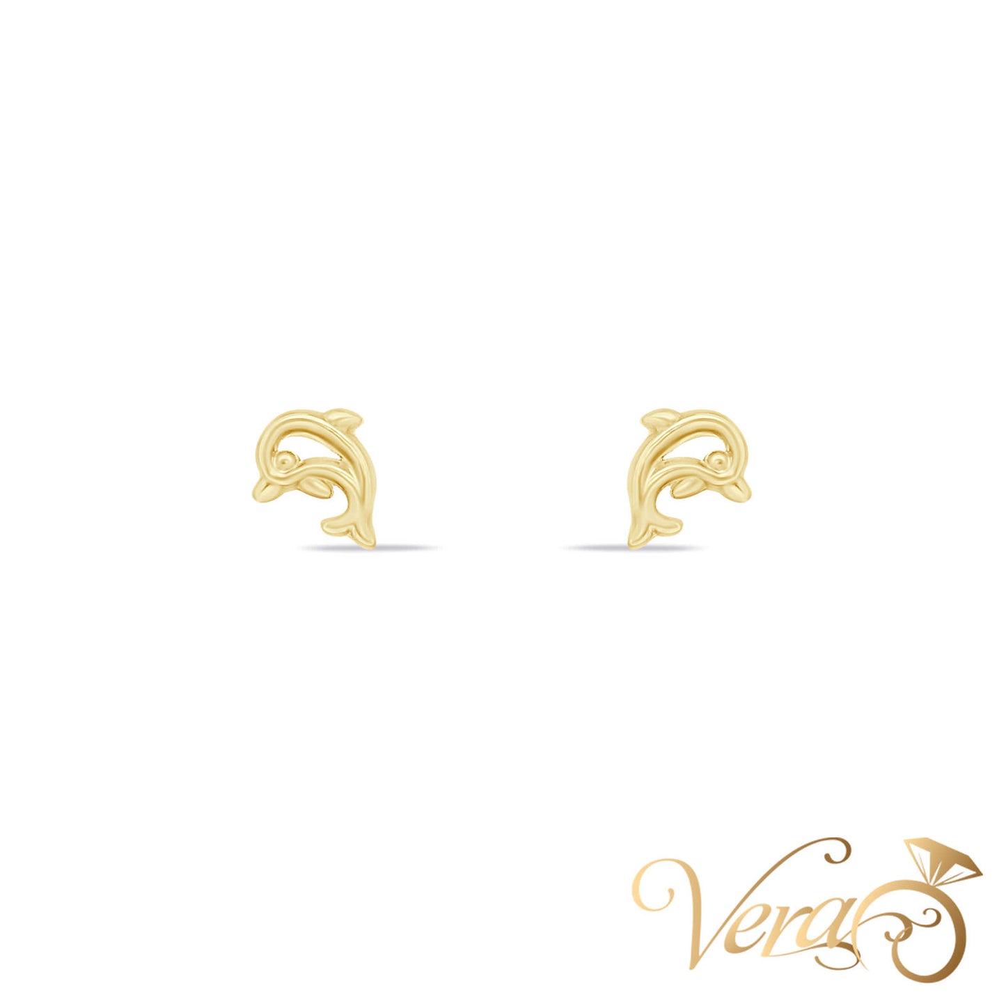 14K Yellow Gold Dolphin Stud Earrings, 7mm
