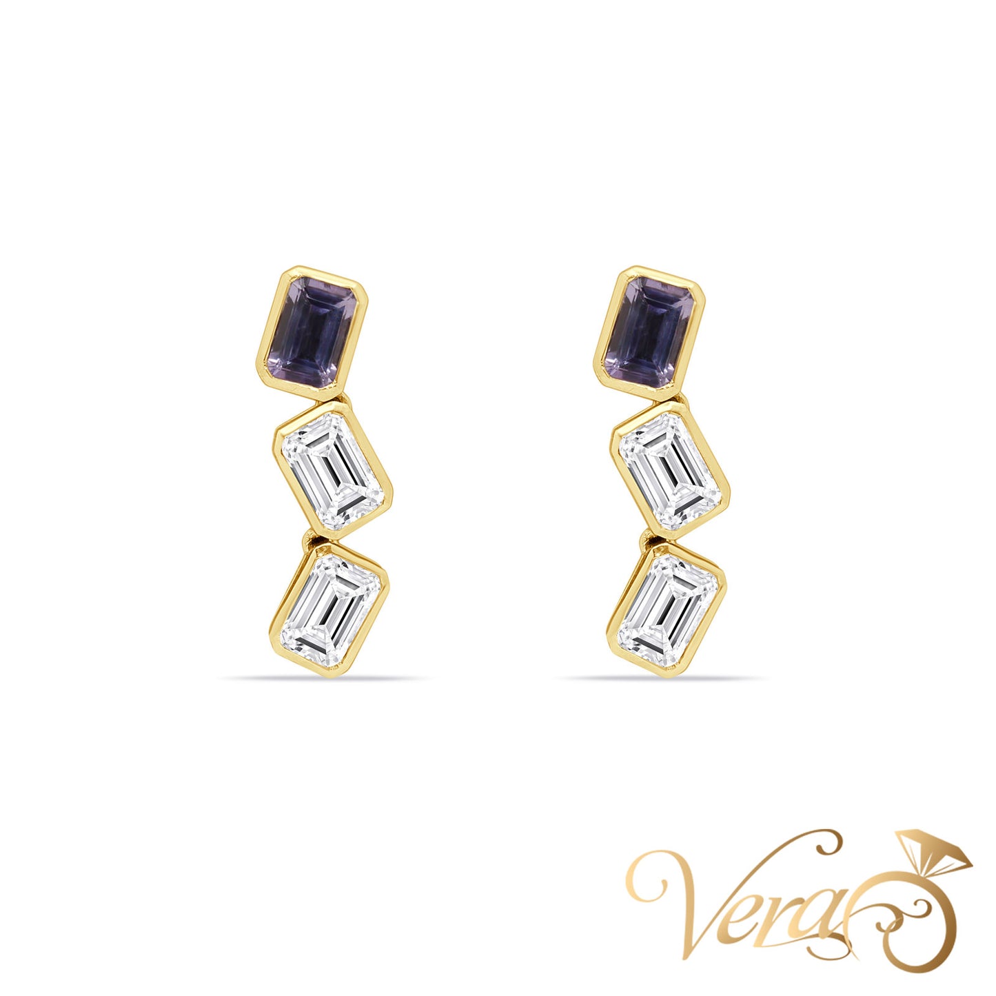 14K Yellow Gold Amethyst Drop Earrings, 24mm, 2.9g - Vera Jewelry in Miami