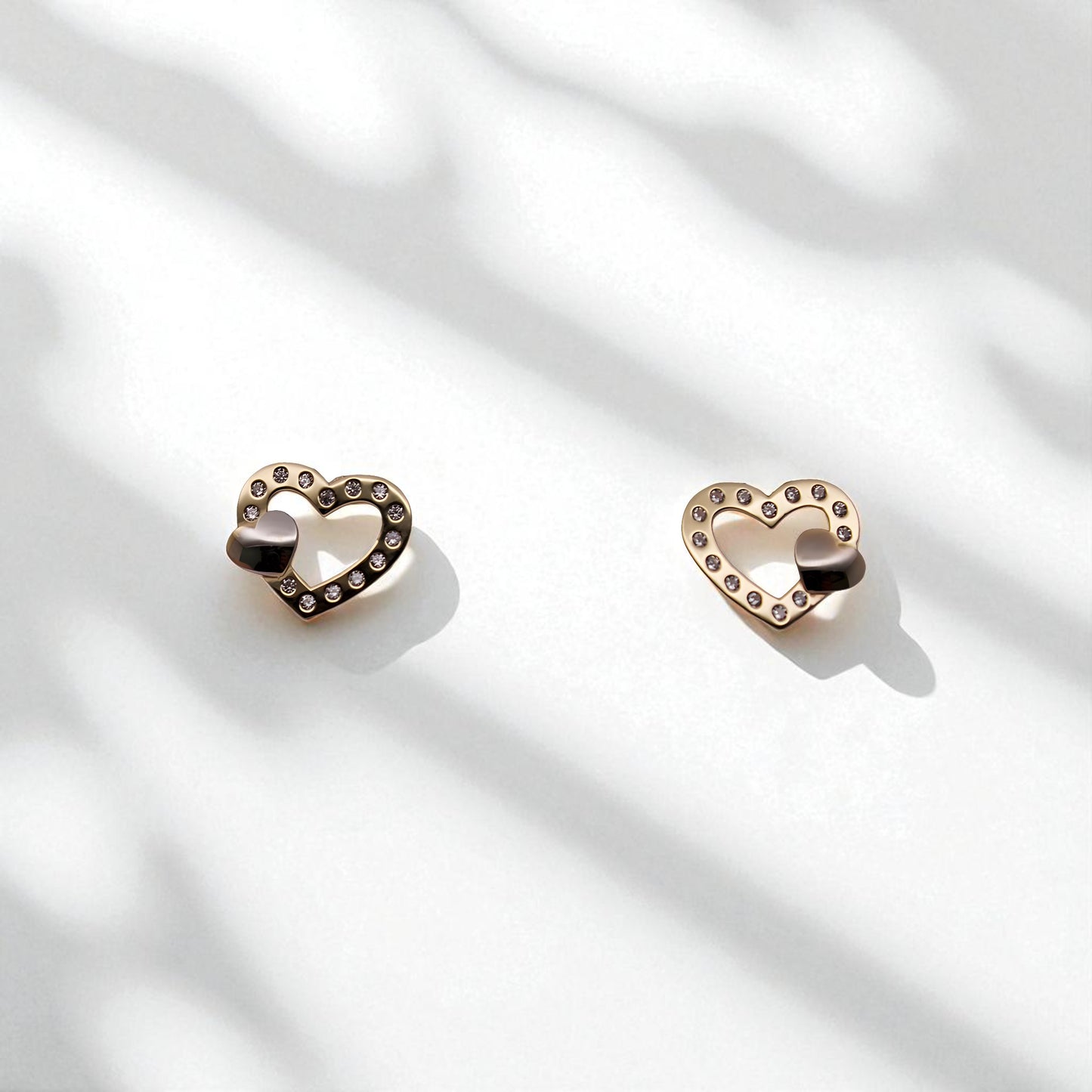14K YG Heart Frame Cubic Zirconia Earrings