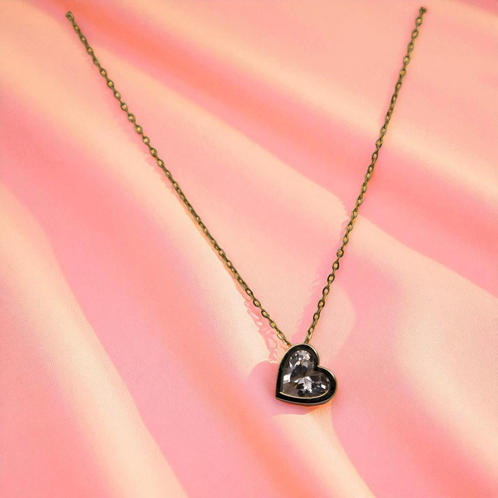14K YG Heart Charm Cubic Zirconia Necklace – 17"