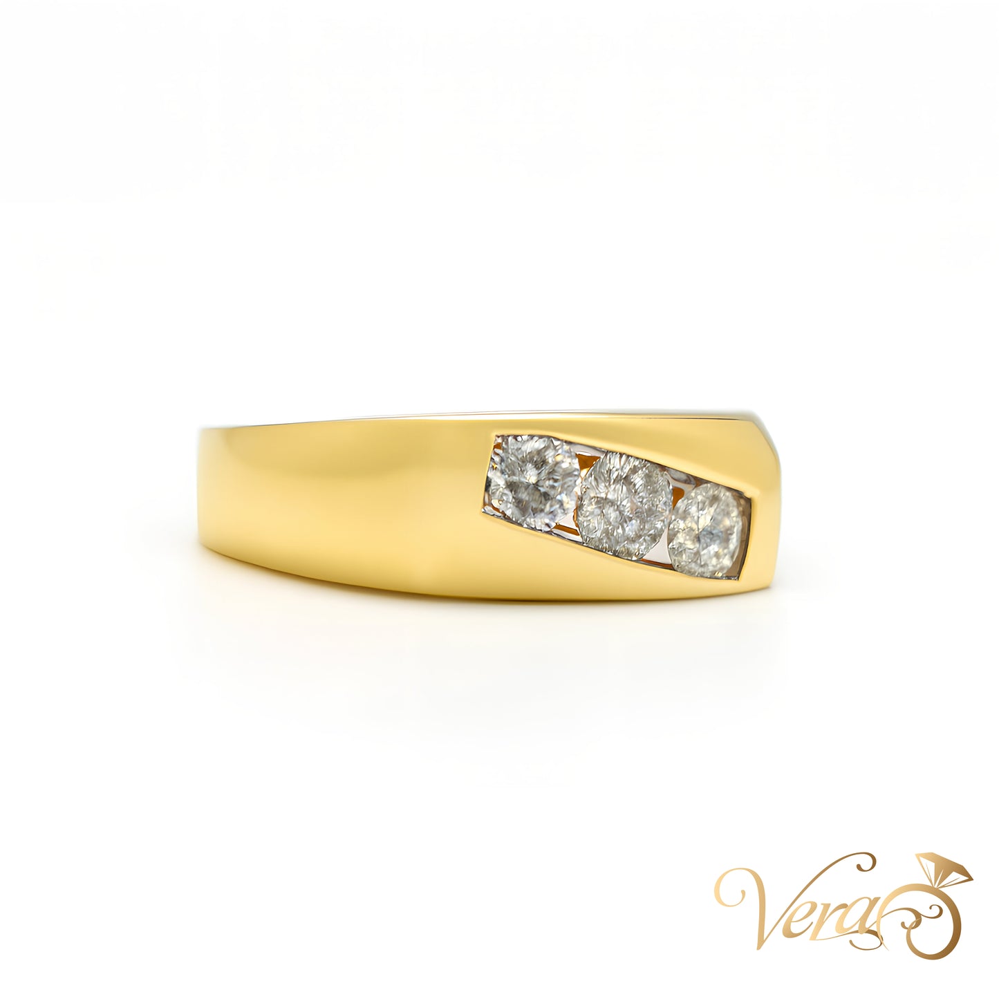 10K Yellow Gold Square Rolo Ring with 1.40 ct Natural Diamonds, Size 12, 8.8g