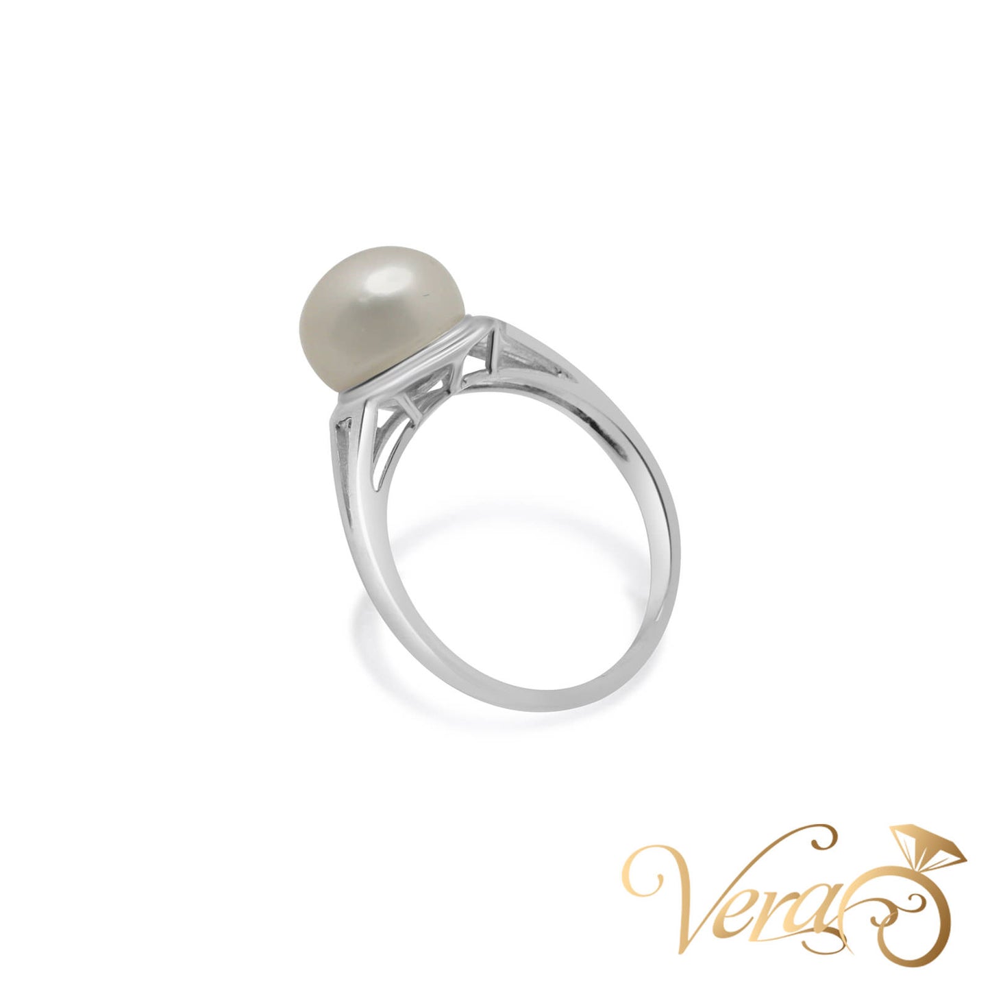 14K WG Women Ring Pearl, Size 7.25, 3.3g