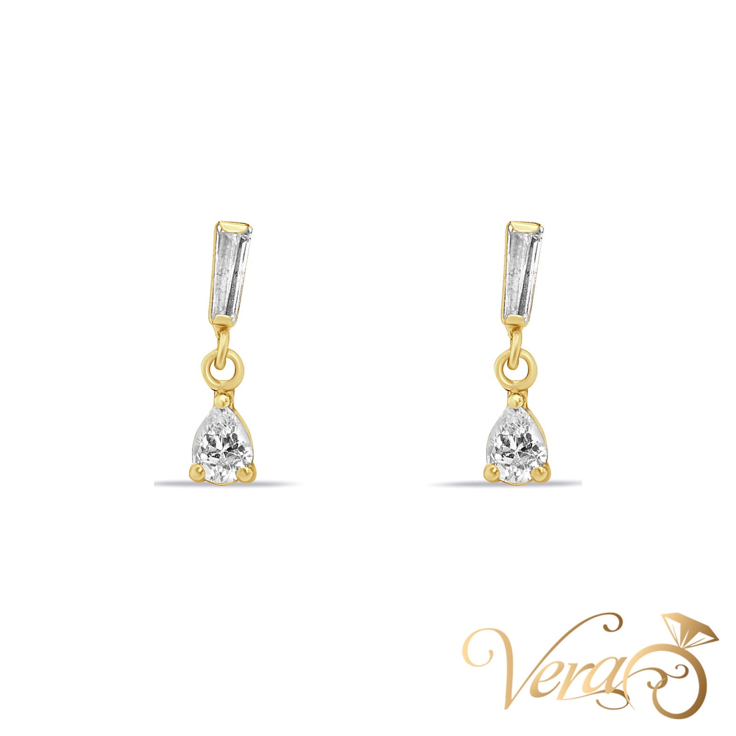 14K Yellow Gold CZ Drop Earrings, 14mm