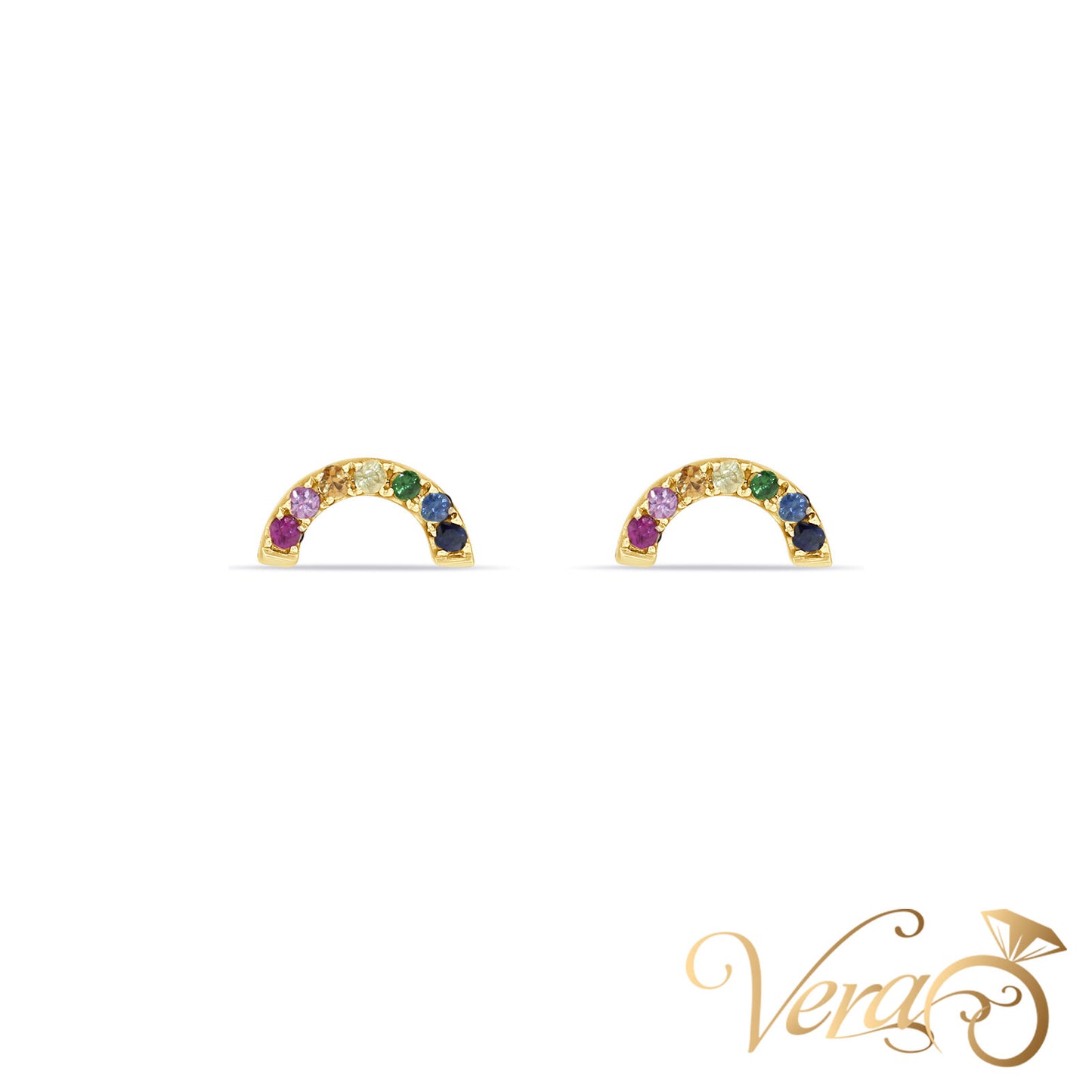 14K Yellow Gold Multi-Color Sapphire Stud Earrings, 12mm, 1.1g - Vera Jewelry in Miami
