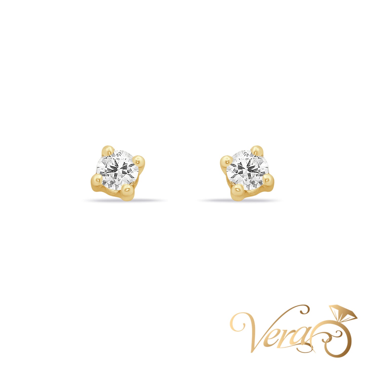 14K Yellow Gold Solitaire Stud Earrings with Cubic Zirconia, 8mm - Vera Jewelry in Miami