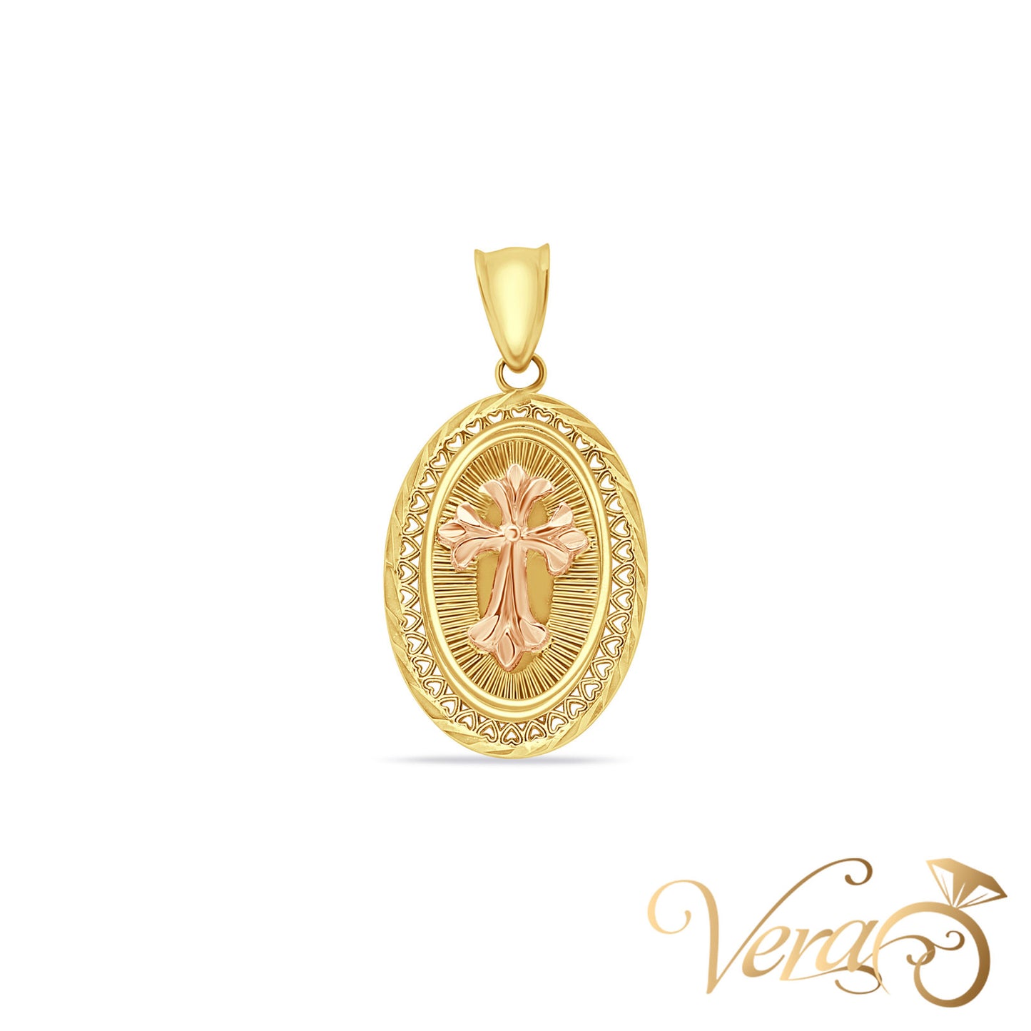 14K Yellow Gold Crucifix Medal Pendant – 32mm