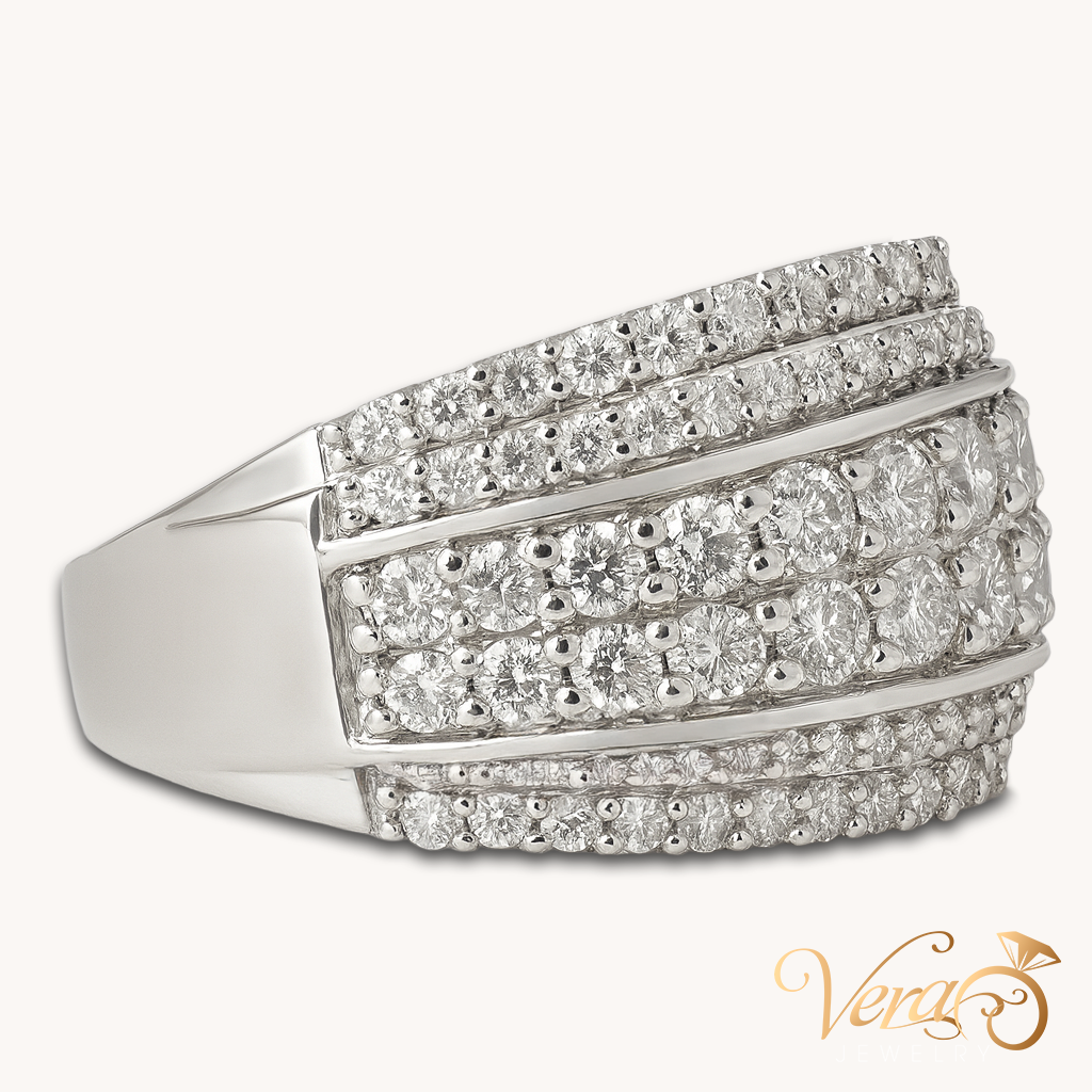 10K White Gold Pavé Diamond Band Ring with 2.50 ct Natural Diamonds, Size 7, 5.54g