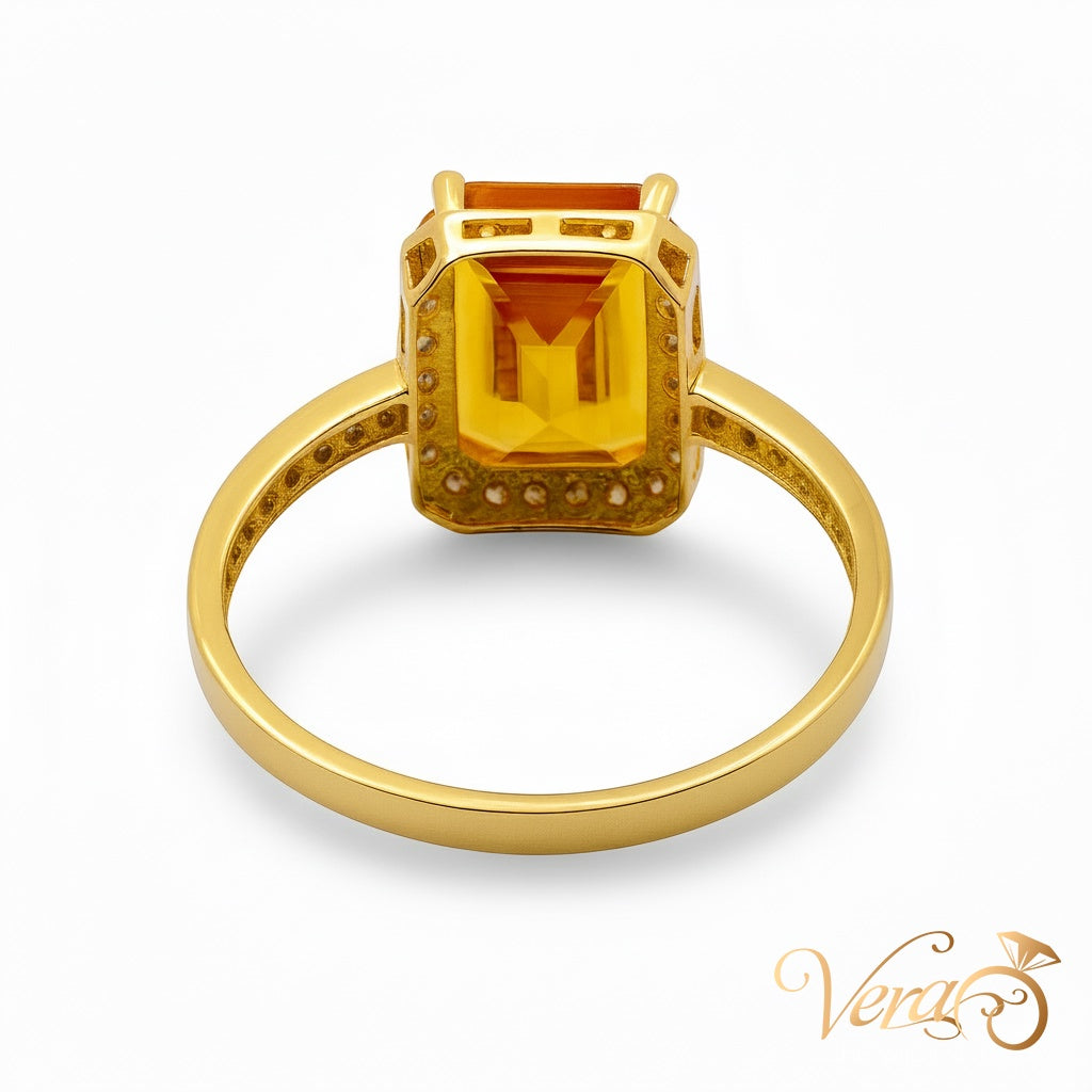 14K YG Cocktail Ring with Yellow Topaz and Cubic Zirconia - Vera Jewelry in Miami