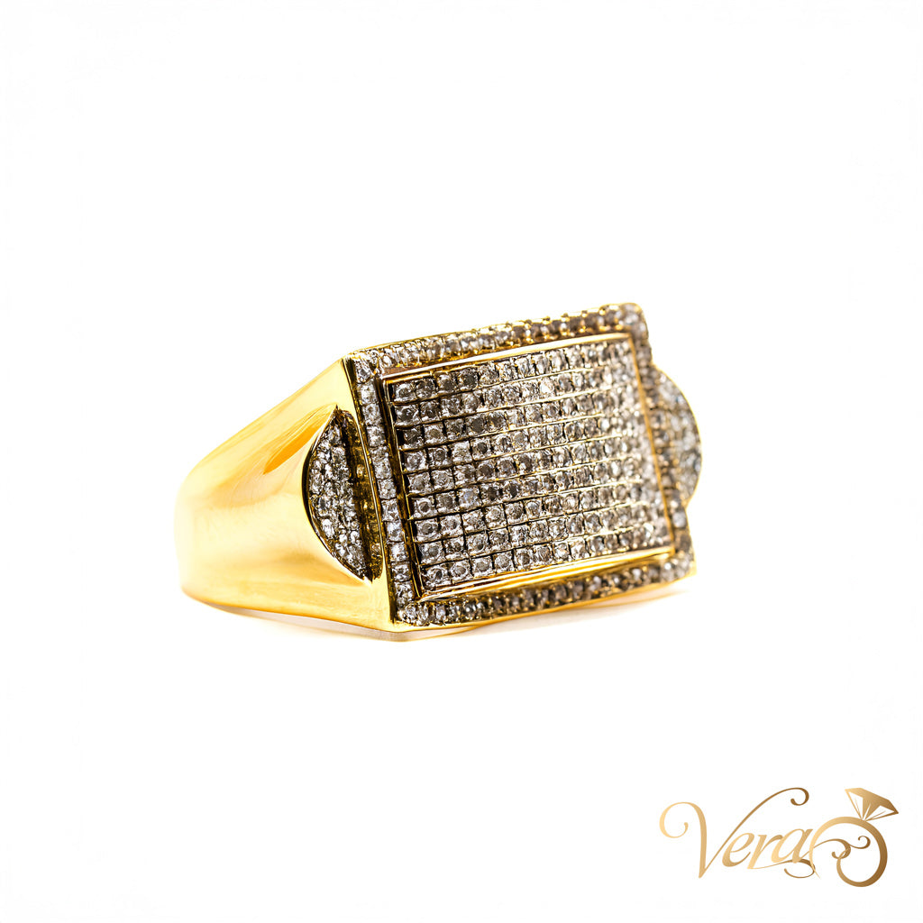 10K Yellow Gold Pave Belt Buckle Ring with 1.00 ct Natural Diamonds, Size 10, 6.2g